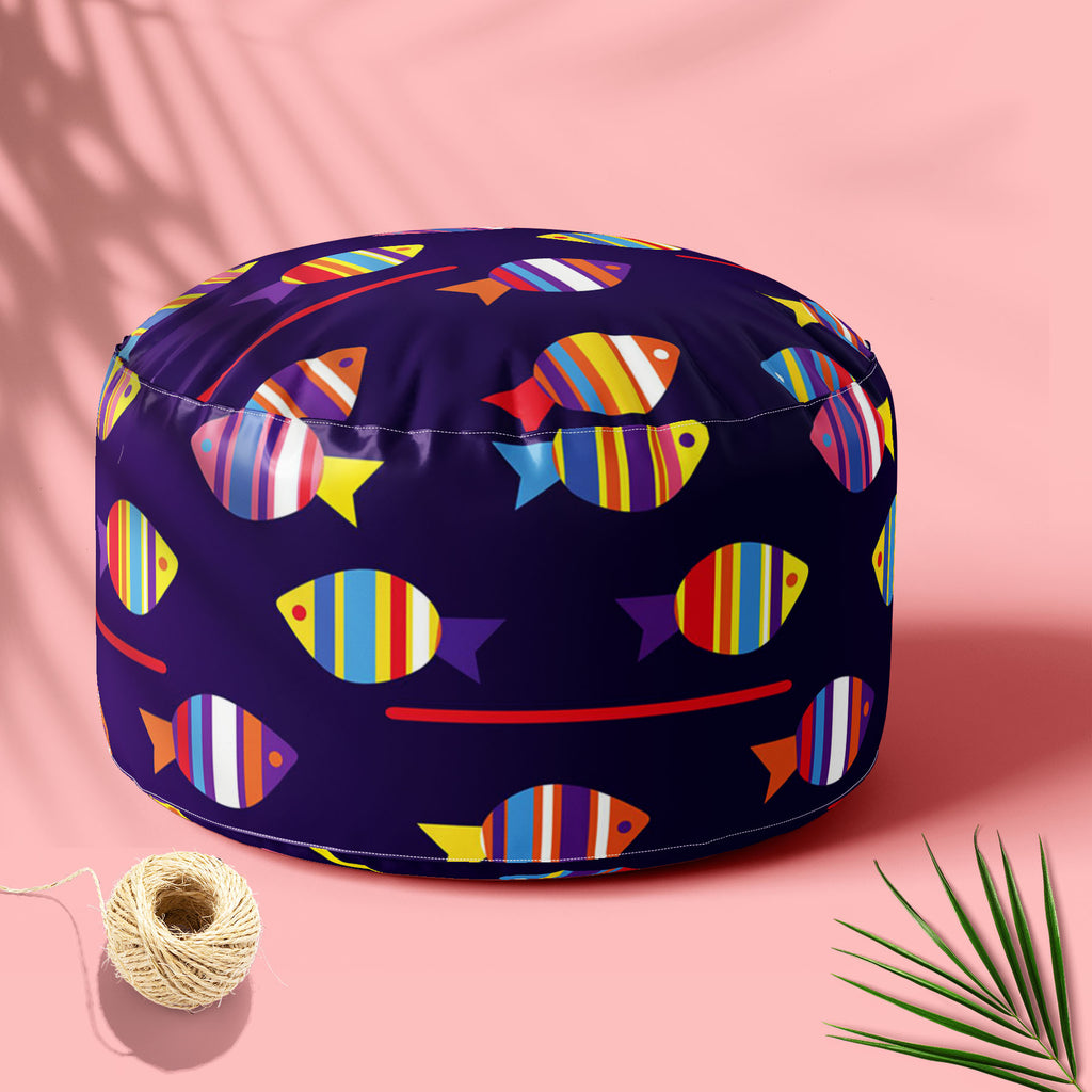 Colourful Fishes Footstool Footrest Puffy Pouffe Ottoman Bean Bag | Canvas Fabric-Footstools-FST_CB_BN-IC 5007222 IC 5007222, Animals, Animated Cartoons, Art and Paintings, Baby, Birds, Caricature, Cartoons, Children, Decorative, Digital, Digital Art, Fantasy, Graphic, Illustrations, Kids, Nature, Paintings, Patterns, Scenic, Signs, Signs and Symbols, colourful, fishes, footstool, footrest, puffy, pouffe, ottoman, bean, bag, canvas, fabric, fish, pattern, cartoon, animal, aquarium, aquatic, background, beau