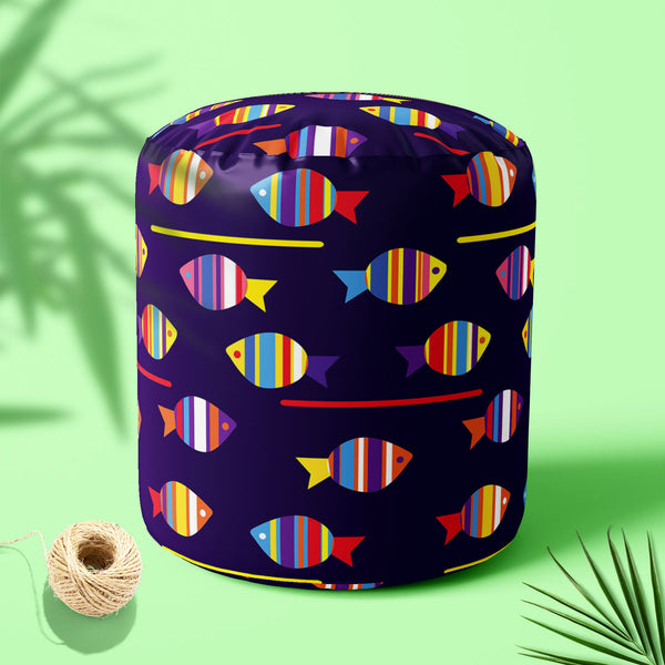 Colourful Fishes Footstool Footrest Puffy Pouffe Ottoman Bean Bag | Canvas Fabric-Footstools-FST_CB_BN-IC 5007222 IC 5007222, Animals, Animated Cartoons, Art and Paintings, Baby, Birds, Caricature, Cartoons, Children, Decorative, Digital, Digital Art, Fantasy, Graphic, Illustrations, Kids, Nature, Paintings, Patterns, Scenic, Signs, Signs and Symbols, colourful, fishes, puffy, pouffe, ottoman, footstool, footrest, bean, bag, canvas, fabric, fish, pattern, cartoon, animal, aquarium, aquatic, background, beau