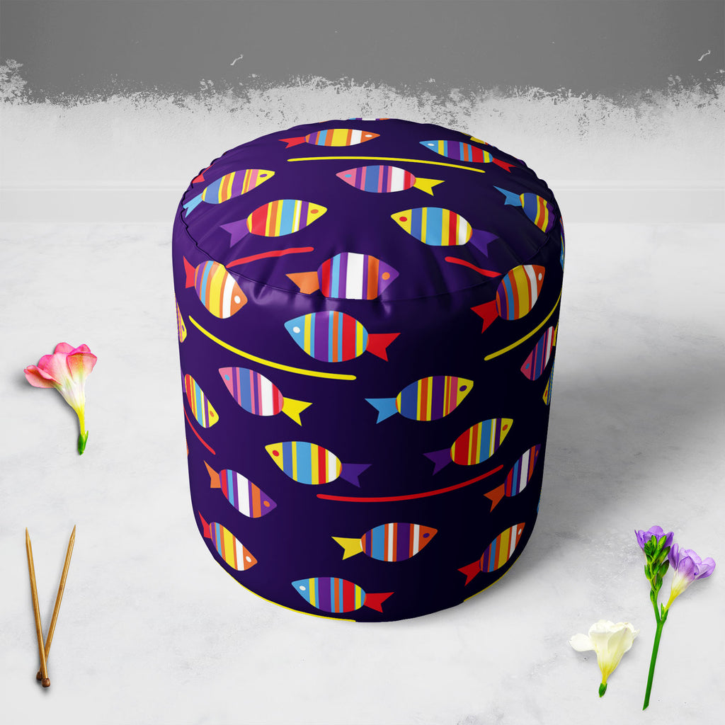 Colourful Fishes Footstool Footrest Puffy Pouffe Ottoman Bean Bag | Canvas Fabric-Footstools-FST_CB_BN-IC 5007222 IC 5007222, Animals, Animated Cartoons, Art and Paintings, Baby, Birds, Caricature, Cartoons, Children, Decorative, Digital, Digital Art, Fantasy, Graphic, Illustrations, Kids, Nature, Paintings, Patterns, Scenic, Signs, Signs and Symbols, colourful, fishes, footstool, footrest, puffy, pouffe, ottoman, bean, bag, canvas, fabric, fish, pattern, cartoon, animal, aquarium, aquatic, background, beau