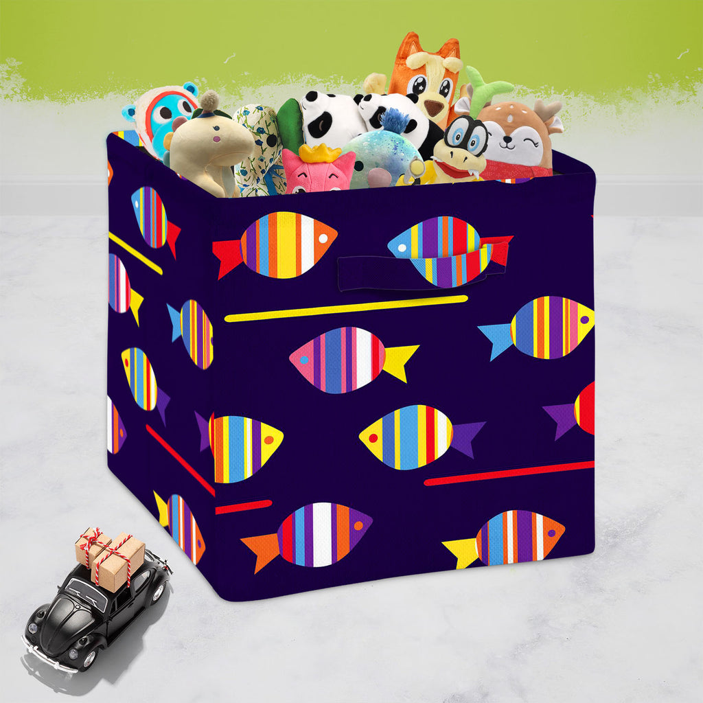 Colourful Fishes Foldable Open Storage Bin | Organizer Box, Toy Basket, Shelf Box, Laundry Bag | Canvas Fabric-Storage Bins-STR_BI_CB-IC 5007222 IC 5007222, Animals, Animated Cartoons, Art and Paintings, Baby, Birds, Caricature, Cartoons, Children, Decorative, Digital, Digital Art, Fantasy, Graphic, Illustrations, Kids, Nature, Paintings, Patterns, Scenic, Signs, Signs and Symbols, colourful, fishes, foldable, open, storage, bin, organizer, box, toy, basket, shelf, laundry, bag, canvas, fabric, fish, patter