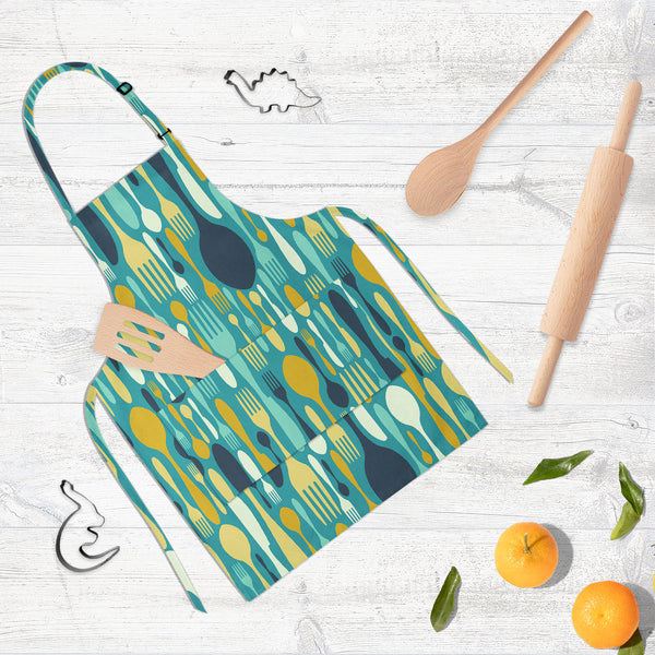 Cutlery Apron | Adjustable, Free Size & Waist Tiebacks-Aprons Neck to Knee-APR_NK_KN-IC 5007224 IC 5007224, Abstract Expressionism, Abstracts, Beverage, Cuisine, Food, Food and Beverage, Food and Drink, Icons, Illustrations, Kitchen, Patterns, Semi Abstract, Signs and Symbols, Symbols, cutlery, full-length, neck, to, knee, apron, poly-cotton, fabric, adjustable, buckle, waist, tiebacks, abstract, background, bistro, blue, cafe, card, celebrate, celebration, collection, cook, cooking, decoration, dining, din