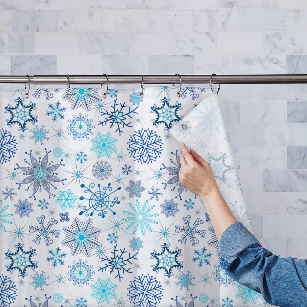 Christmas Snowflakes D1 Washable Waterproof Shower Curtain-Shower Curtains-CUR_SH-IC 5007226 IC 5007226, Abstract Expressionism, Abstracts, Ancient, Black and White, Christianity, Circle, Decorative, Drawing, Historical, Medieval, Patterns, Retro, Seasons, Semi Abstract, Signs, Signs and Symbols, Vintage, White, christmas, snowflakes, d1, washable, waterproof, shower, curtain, abstract, background, blue, chaotic, crossing, dark, decoration, design, detail, feature, frost, gentle, gradient, gray, mix, orname