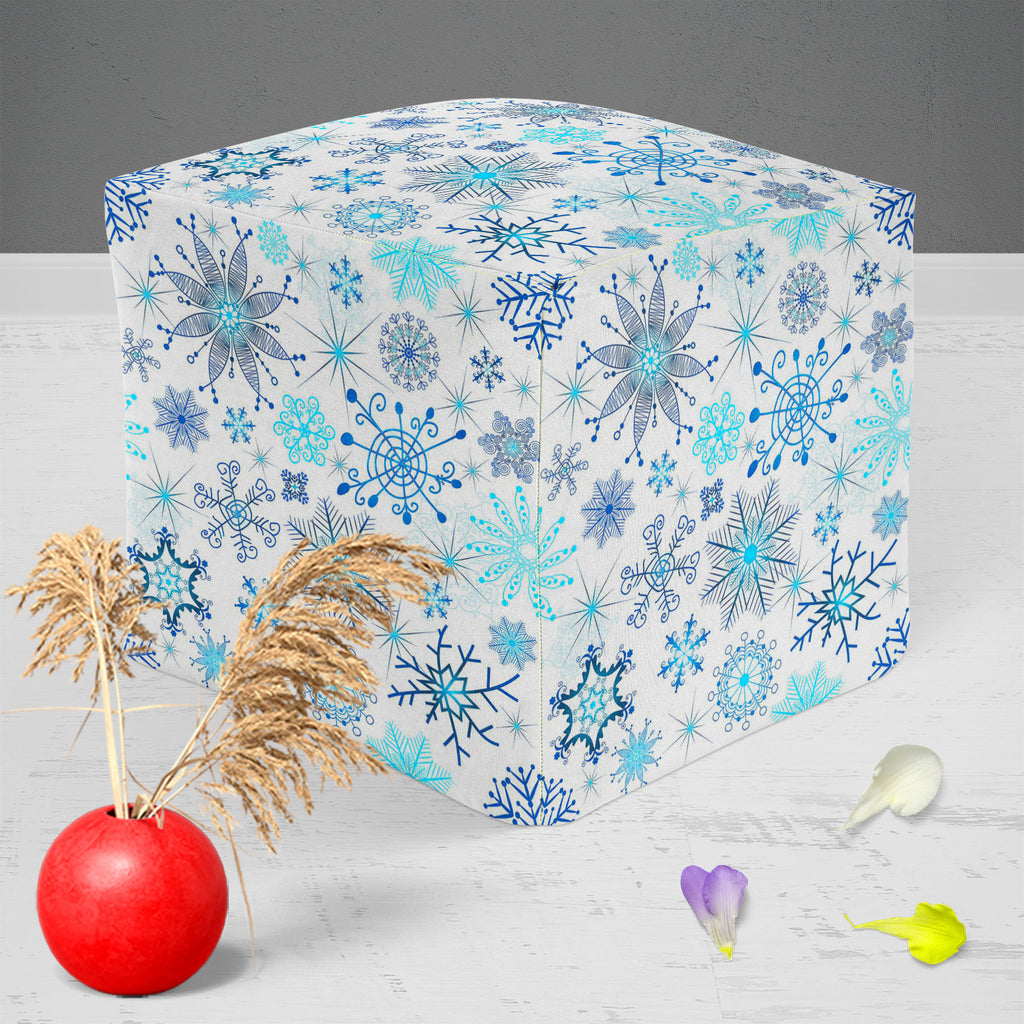 Christmas Snowflakes D1 Footstool Footrest Puffy Pouffe Ottoman Bean Bag | Canvas Fabric-Footstools-FST_CB_BN-IC 5007226 IC 5007226, Abstract Expressionism, Abstracts, Ancient, Black and White, Christianity, Circle, Decorative, Drawing, Historical, Medieval, Patterns, Retro, Seasons, Semi Abstract, Signs, Signs and Symbols, Vintage, White, christmas, snowflakes, d1, footstool, footrest, puffy, pouffe, ottoman, bean, bag, canvas, fabric, abstract, background, blue, chaotic, crossing, dark, decoration, design