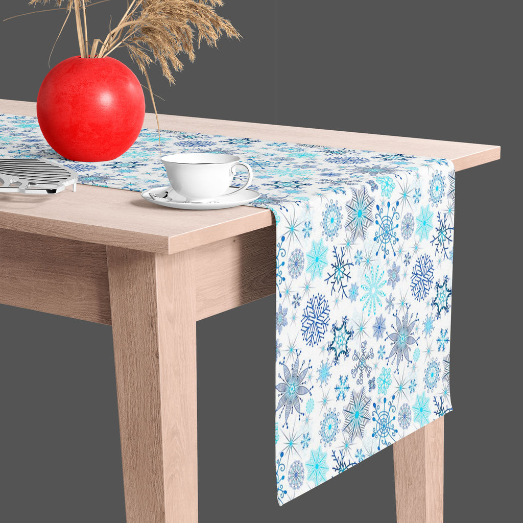 Christmas Snowflakes D1 Table Runner-Table Runners-RUN_TB-IC 5007226 IC 5007226, Abstract Expressionism, Abstracts, Ancient, Black and White, Christianity, Circle, Decorative, Drawing, Historical, Medieval, Patterns, Retro, Seasons, Semi Abstract, Signs, Signs and Symbols, Vintage, White, christmas, snowflakes, d1, table, runner, abstract, background, blue, chaotic, crossing, dark, decoration, design, detail, feature, frost, gentle, gradient, gray, mix, ornament, painted, pastel, pattern, point, repeating, 
