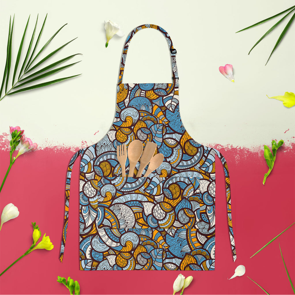 Ethnic Doodle Apron | Adjustable, Free Size & Waist Tiebacks-Aprons Neck to Knee-APR_NK_KN-IC 5007231 IC 5007231, Abstract Expressionism, Abstracts, African, Ancient, Art and Paintings, Asian, Botanical, Circle, Culture, Dots, Ethnic, Floral, Flowers, Geometric Abstraction, Hand Drawn, Historical, Illustrations, Medieval, Nature, Patterns, Scenic, Semi Abstract, Traditional, Tribal, Vintage, World Culture, doodle, apron, adjustable, free, size, waist, tiebacks, pattern, abstract, africa, muster, seamless, a