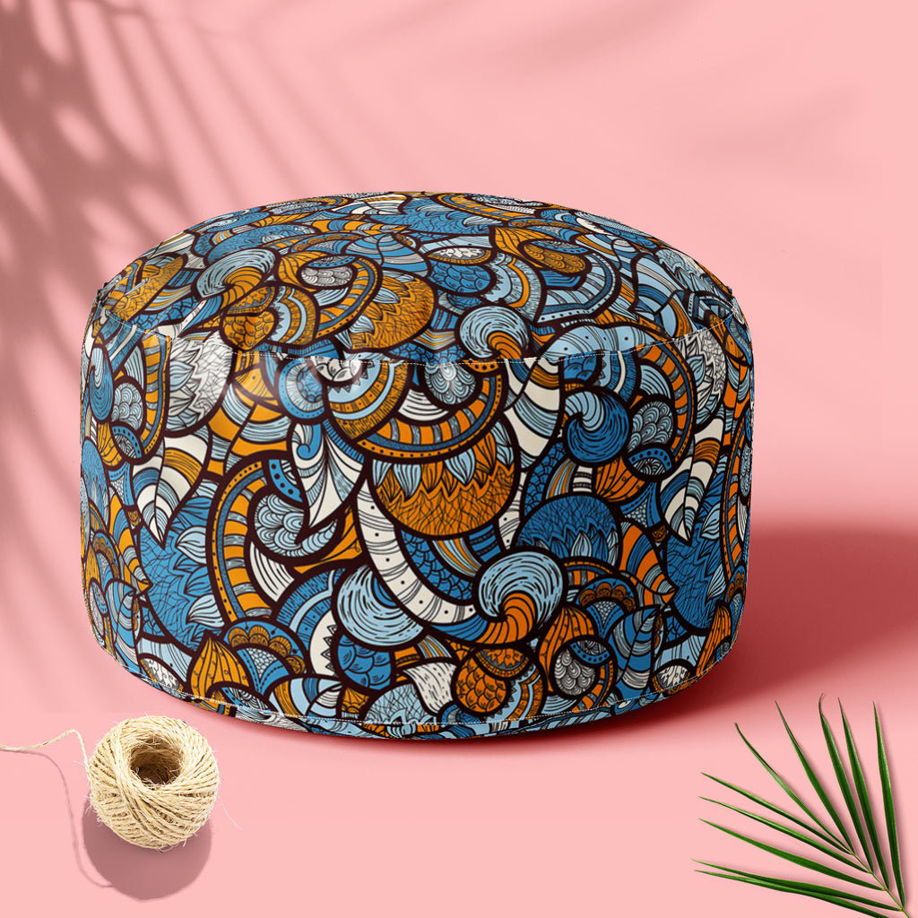 Ethnic Doodle Footstool Footrest Puffy Pouffe Ottoman Bean Bag | Canvas Fabric-Footstools-FST_CB_BN-IC 5007231 IC 5007231, Abstract Expressionism, Abstracts, African, Ancient, Art and Paintings, Asian, Botanical, Circle, Culture, Dots, Ethnic, Floral, Flowers, Geometric Abstraction, Hand Drawn, Historical, Illustrations, Medieval, Nature, Patterns, Scenic, Semi Abstract, Traditional, Tribal, Vintage, World Culture, doodle, footstool, footrest, puffy, pouffe, ottoman, bean, bag, canvas, fabric, pattern, abst