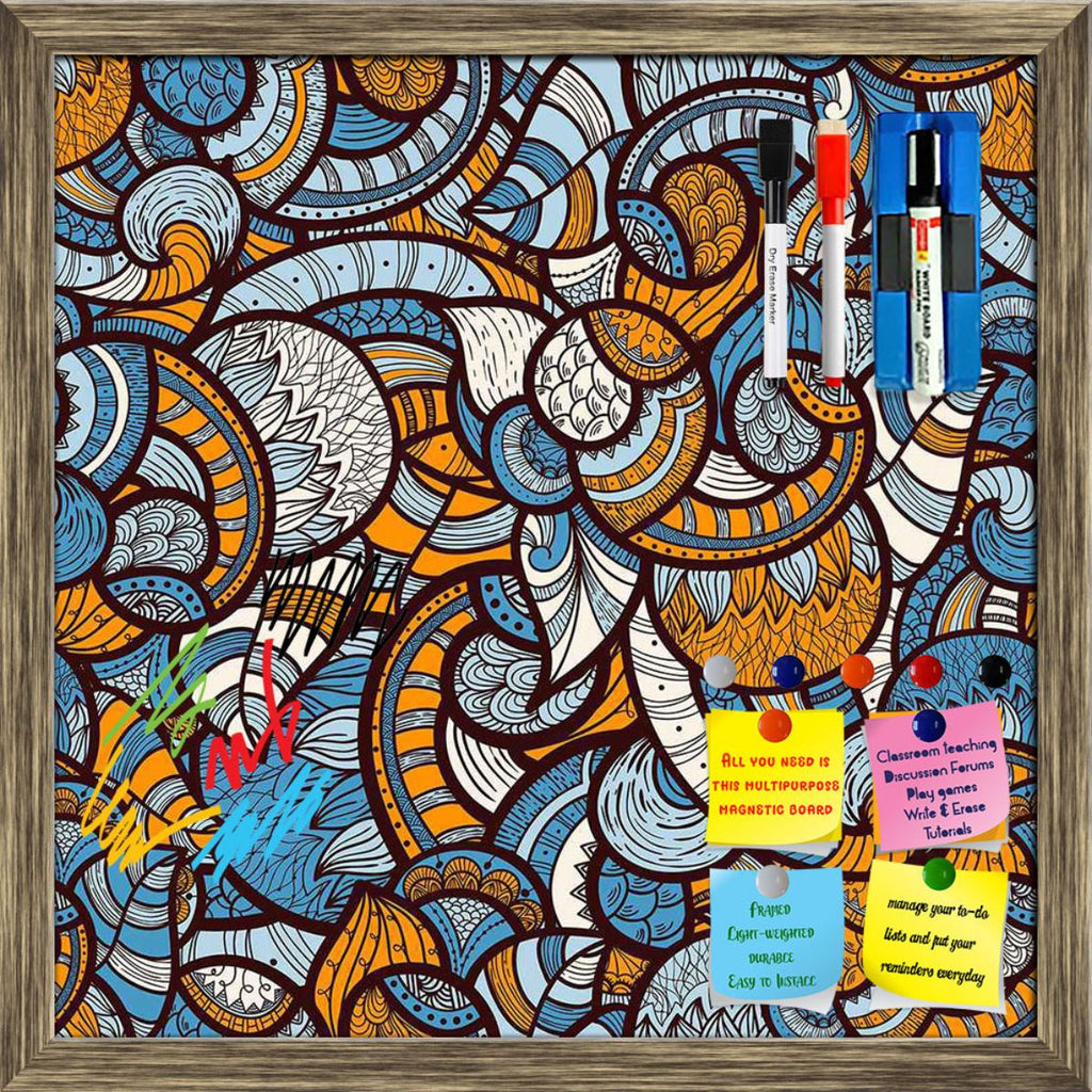 Ethnic Doodle Framed Magnetic Dry Erase Board | Combo with Magnet Buttons & Markers-Magnetic Boards Framed-MGB_FR-IC 5007231 IC 5007231, Abstract Expressionism, Abstracts, African, Ancient, Art and Paintings, Asian, Botanical, Circle, Culture, Dots, Ethnic, Floral, Flowers, Geometric Abstraction, Hand Drawn, Historical, Illustrations, Medieval, Nature, Patterns, Scenic, Semi Abstract, Traditional, Tribal, Vintage, World Culture, doodle, framed, magnetic, dry, erase, board, printed, whiteboard, with, 4, magn
