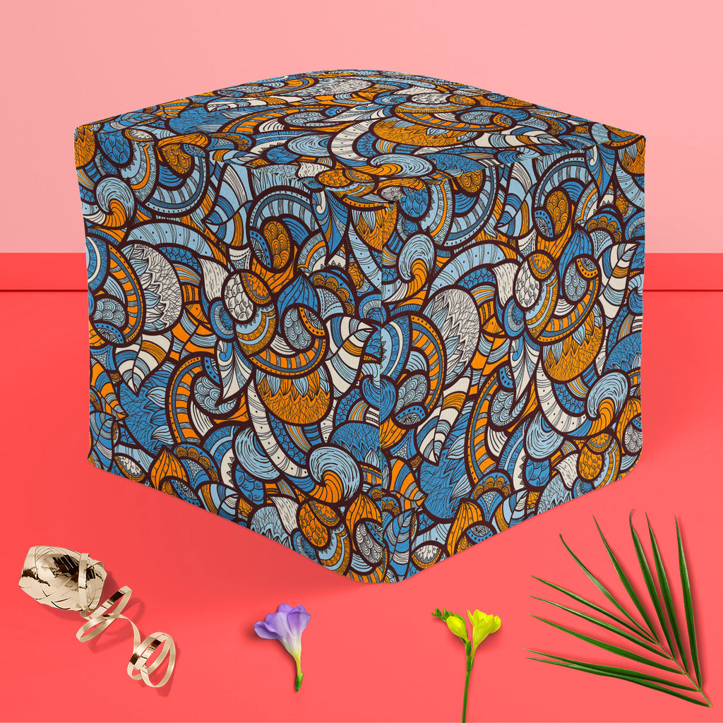 Ethnic Doodle Footstool Footrest Puffy Pouffe Ottoman Bean Bag | Canvas Fabric-Footstools-FST_CB_BN-IC 5007231 IC 5007231, Abstract Expressionism, Abstracts, African, Ancient, Art and Paintings, Asian, Botanical, Circle, Culture, Dots, Ethnic, Floral, Flowers, Geometric Abstraction, Hand Drawn, Historical, Illustrations, Medieval, Nature, Patterns, Scenic, Semi Abstract, Traditional, Tribal, Vintage, World Culture, doodle, footstool, footrest, puffy, pouffe, ottoman, bean, bag, canvas, fabric, pattern, abst