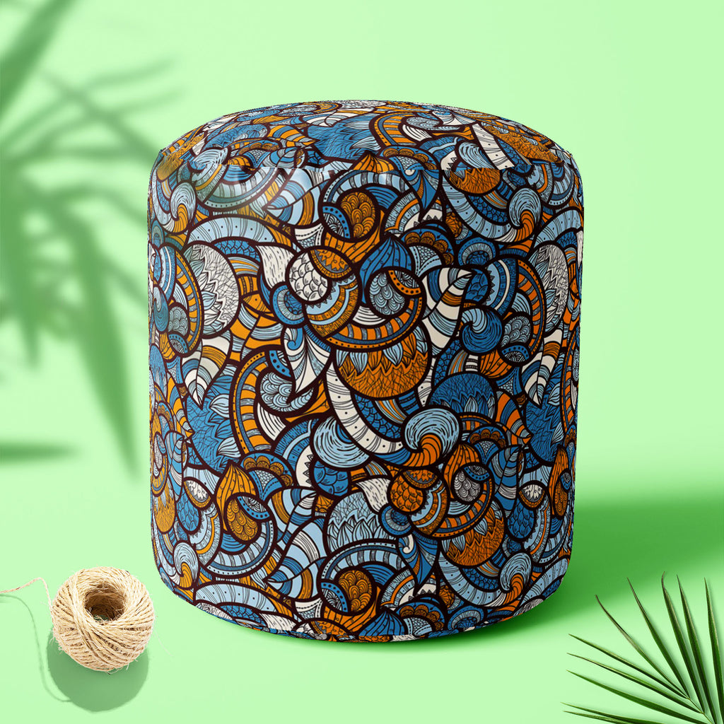 Ethnic Doodle Footstool Footrest Puffy Pouffe Ottoman Bean Bag | Canvas Fabric-Footstools-FST_CB_BN-IC 5007231 IC 5007231, Abstract Expressionism, Abstracts, African, Ancient, Art and Paintings, Asian, Botanical, Circle, Culture, Dots, Ethnic, Floral, Flowers, Geometric Abstraction, Hand Drawn, Historical, Illustrations, Medieval, Nature, Patterns, Scenic, Semi Abstract, Traditional, Tribal, Vintage, World Culture, doodle, footstool, footrest, puffy, pouffe, ottoman, bean, bag, canvas, fabric, pattern, abst