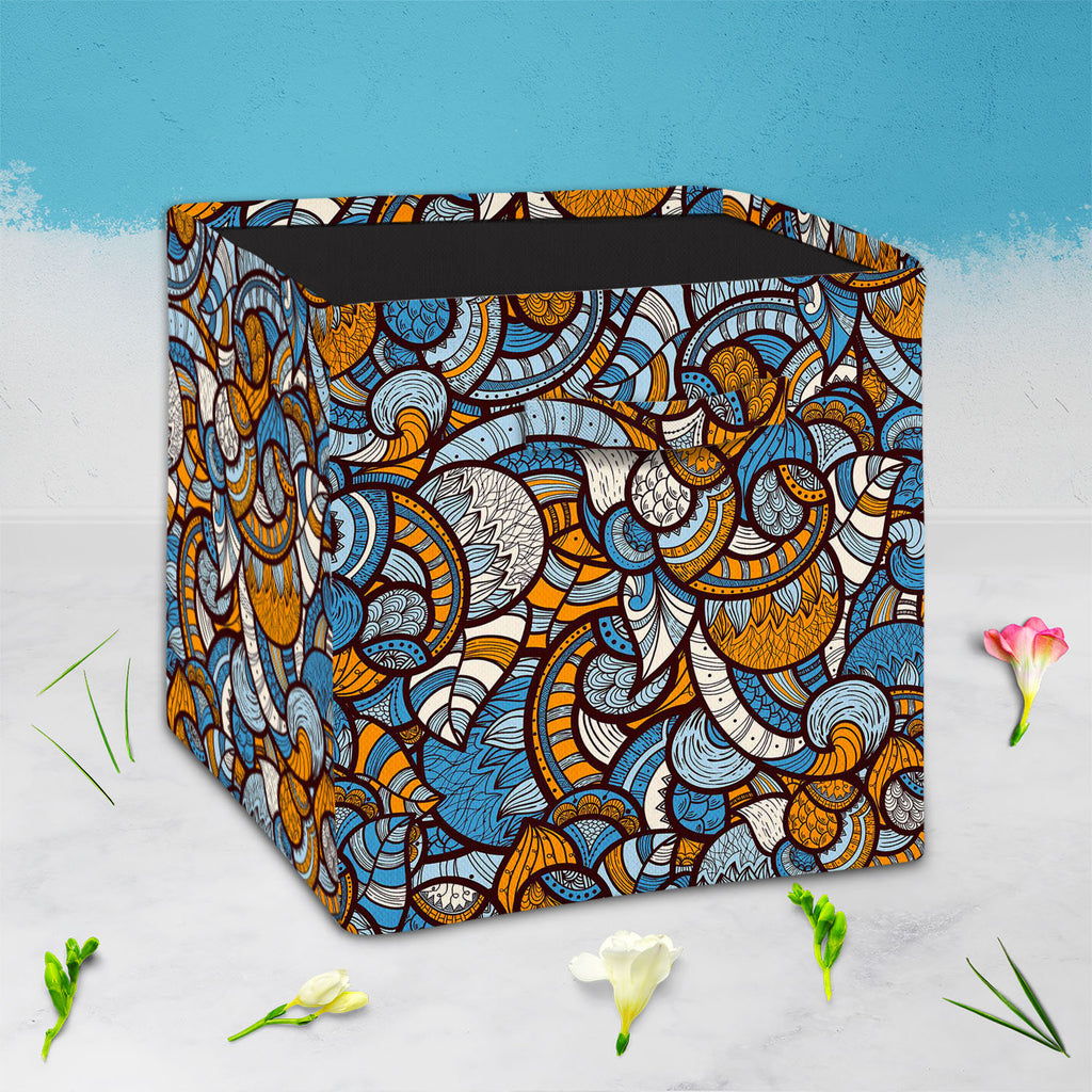 Ethnic Doodle Foldable Open Storage Bin | Organizer Box, Toy Basket, Shelf Box, Laundry Bag | Canvas Fabric-Storage Bins-STR_BI_CB-IC 5007231 IC 5007231, Abstract Expressionism, Abstracts, African, Ancient, Art and Paintings, Asian, Botanical, Circle, Culture, Dots, Ethnic, Floral, Flowers, Geometric Abstraction, Hand Drawn, Historical, Illustrations, Medieval, Nature, Patterns, Scenic, Semi Abstract, Traditional, Tribal, Vintage, World Culture, doodle, foldable, open, storage, bin, organizer, box, toy, bas