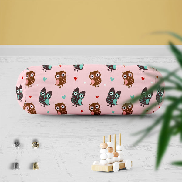 Owls & Hearts Bolster Cover Booster Cases | Concealed Zipper Opening-Bolster Covers-BOL_CV_ZP-IC 5007232 IC 5007232, Abstract Expressionism, Abstracts, Ancient, Animals, Animated Cartoons, Art and Paintings, Birds, Caricature, Cartoons, Decorative, Hearts, Historical, Holidays, Illustrations, Love, Medieval, Modern Art, Patterns, Retro, Romance, Semi Abstract, Signs, Signs and Symbols, Vintage, Wedding, owls, bolster, cover, booster, cases, zipper, opening, poly, cotton, fabric, pattern, cute, owl, seamless