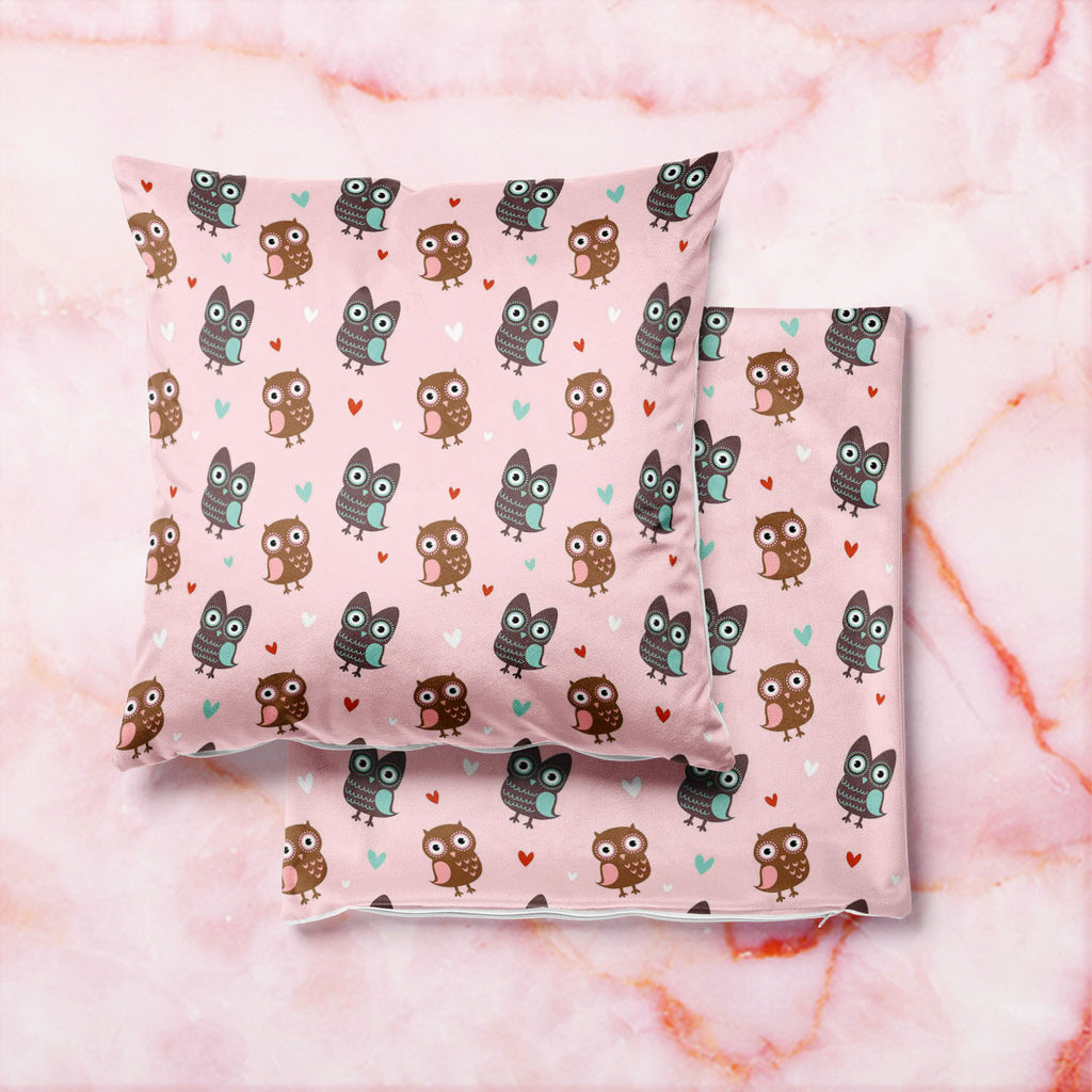 Owls & Hearts Cushion Cover Throw Pillow-Cushion Covers-CUS_CV-IC 5007232 IC 5007232, Abstract Expressionism, Abstracts, Ancient, Animals, Animated Cartoons, Art and Paintings, Birds, Caricature, Cartoons, Decorative, Hearts, Historical, Holidays, Illustrations, Love, Medieval, Modern Art, Patterns, Retro, Romance, Semi Abstract, Signs, Signs and Symbols, Vintage, Wedding, owls, cushion, cover, throw, pillow, pattern, cute, owl, seamless, abstract, affair, animal, art, backdrop, background, beautiful, beaut