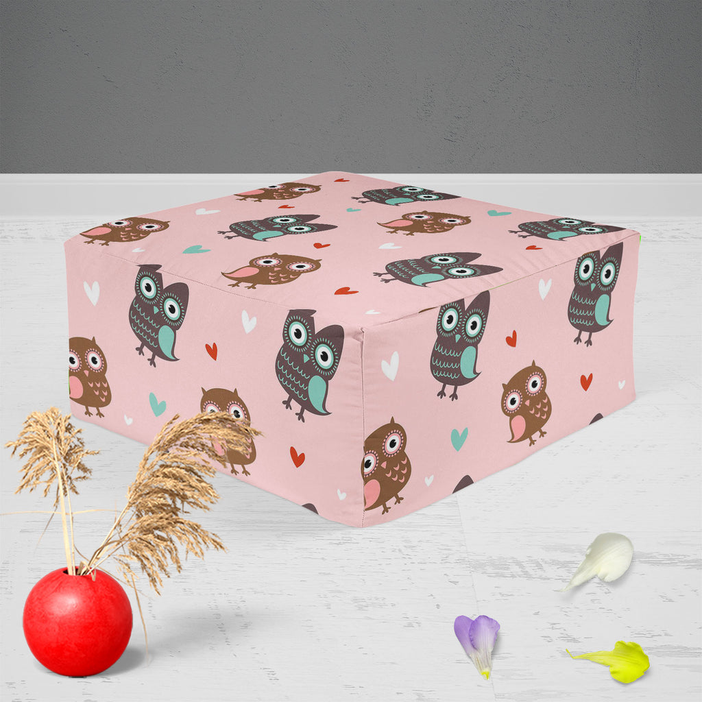 Owls & Hearts Footstool Footrest Puffy Pouffe Ottoman Bean Bag | Canvas Fabric-Footstools-FST_CB_BN-IC 5007232 IC 5007232, Abstract Expressionism, Abstracts, Ancient, Animals, Animated Cartoons, Art and Paintings, Birds, Caricature, Cartoons, Decorative, Hearts, Historical, Holidays, Illustrations, Love, Medieval, Modern Art, Patterns, Retro, Romance, Semi Abstract, Signs, Signs and Symbols, Vintage, Wedding, owls, footstool, footrest, puffy, pouffe, ottoman, bean, bag, canvas, fabric, pattern, cute, owl, s
