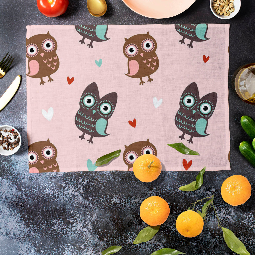 Owls & Hearts Table Mat Placemat-Table Place Mats Fabric-MAT_TB-IC 5007232 IC 5007232, Abstract Expressionism, Abstracts, Ancient, Animals, Animated Cartoons, Art and Paintings, Birds, Caricature, Cartoons, Decorative, Hearts, Historical, Holidays, Illustrations, Love, Medieval, Modern Art, Patterns, Retro, Romance, Semi Abstract, Signs, Signs and Symbols, Vintage, Wedding, owls, table, mat, placemat, pattern, cute, owl, seamless, abstract, affair, animal, art, backdrop, background, beautiful, beauty, bird,