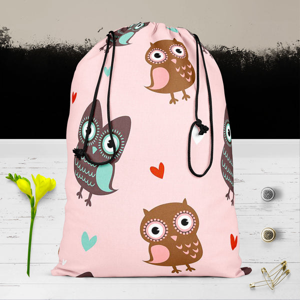Owls & Hearts Reusable Sack Bag | Bag for Gym, Storage, Vegetable & Travel-Drawstring Sack Bags-SCK_FB_DS-IC 5007232 IC 5007232, Abstract Expressionism, Abstracts, Ancient, Animals, Animated Cartoons, Art and Paintings, Birds, Caricature, Cartoons, Decorative, Hearts, Historical, Holidays, Illustrations, Love, Medieval, Modern Art, Patterns, Retro, Romance, Semi Abstract, Signs, Signs and Symbols, Vintage, Wedding, owls, reusable, sack, bag, for, gym, storage, vegetable, travel, cotton, canvas, fabric, patt