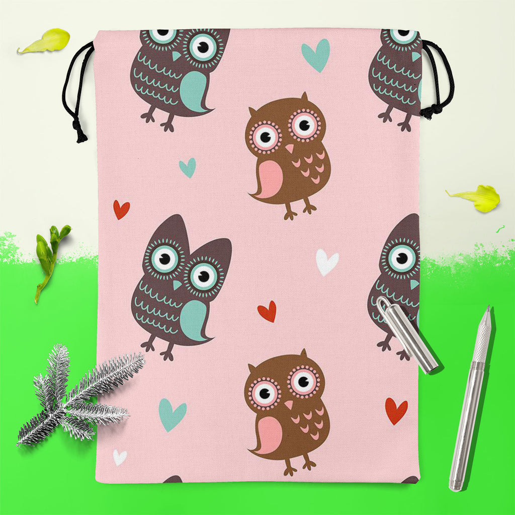 Owls & Hearts Reusable Sack Bag | Bag for Gym, Storage, Vegetable & Travel-Drawstring Sack Bags-SCK_FB_DS-IC 5007232 IC 5007232, Abstract Expressionism, Abstracts, Ancient, Animals, Animated Cartoons, Art and Paintings, Birds, Caricature, Cartoons, Decorative, Hearts, Historical, Holidays, Illustrations, Love, Medieval, Modern Art, Patterns, Retro, Romance, Semi Abstract, Signs, Signs and Symbols, Vintage, Wedding, owls, reusable, sack, bag, for, gym, storage, vegetable, travel, pattern, cute, owl, seamless