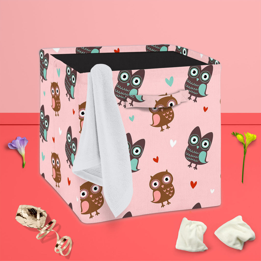Owls & Hearts Foldable Open Storage Bin | Organizer Box, Toy Basket, Shelf Box, Laundry Bag | Canvas Fabric-Storage Bins-STR_BI_CB-IC 5007232 IC 5007232, Abstract Expressionism, Abstracts, Ancient, Animals, Animated Cartoons, Art and Paintings, Birds, Caricature, Cartoons, Decorative, Hearts, Historical, Holidays, Illustrations, Love, Medieval, Modern Art, Patterns, Retro, Romance, Semi Abstract, Signs, Signs and Symbols, Vintage, Wedding, owls, foldable, open, storage, bin, organizer, box, toy, basket, she
