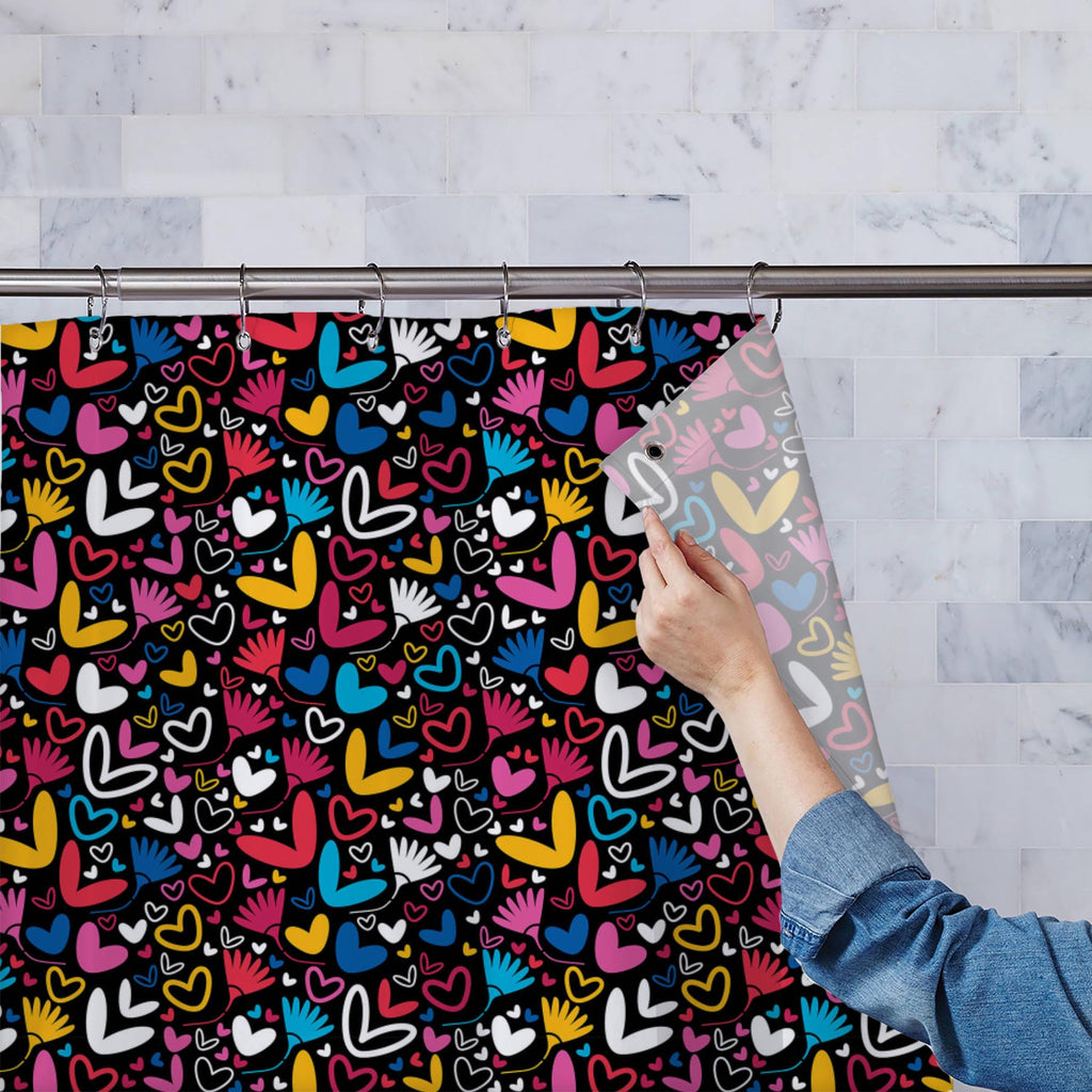 Hearts & Flowers Washable Waterproof Shower Curtain-Shower Curtains-CUR_SH-IC 5007235 IC 5007235, Abstract Expressionism, Abstracts, Art and Paintings, Black and White, Botanical, Decorative, Digital, Digital Art, Drawing, Floral, Flowers, Graphic, Hearts, Holidays, Illustrations, Love, Nature, Paintings, Patterns, Romance, Semi Abstract, Signs, Signs and Symbols, Symbols, White, washable, waterproof, shower, curtain, pattern, abstract, amour, art, backdrop, background, card, celebration, color, colorful, c