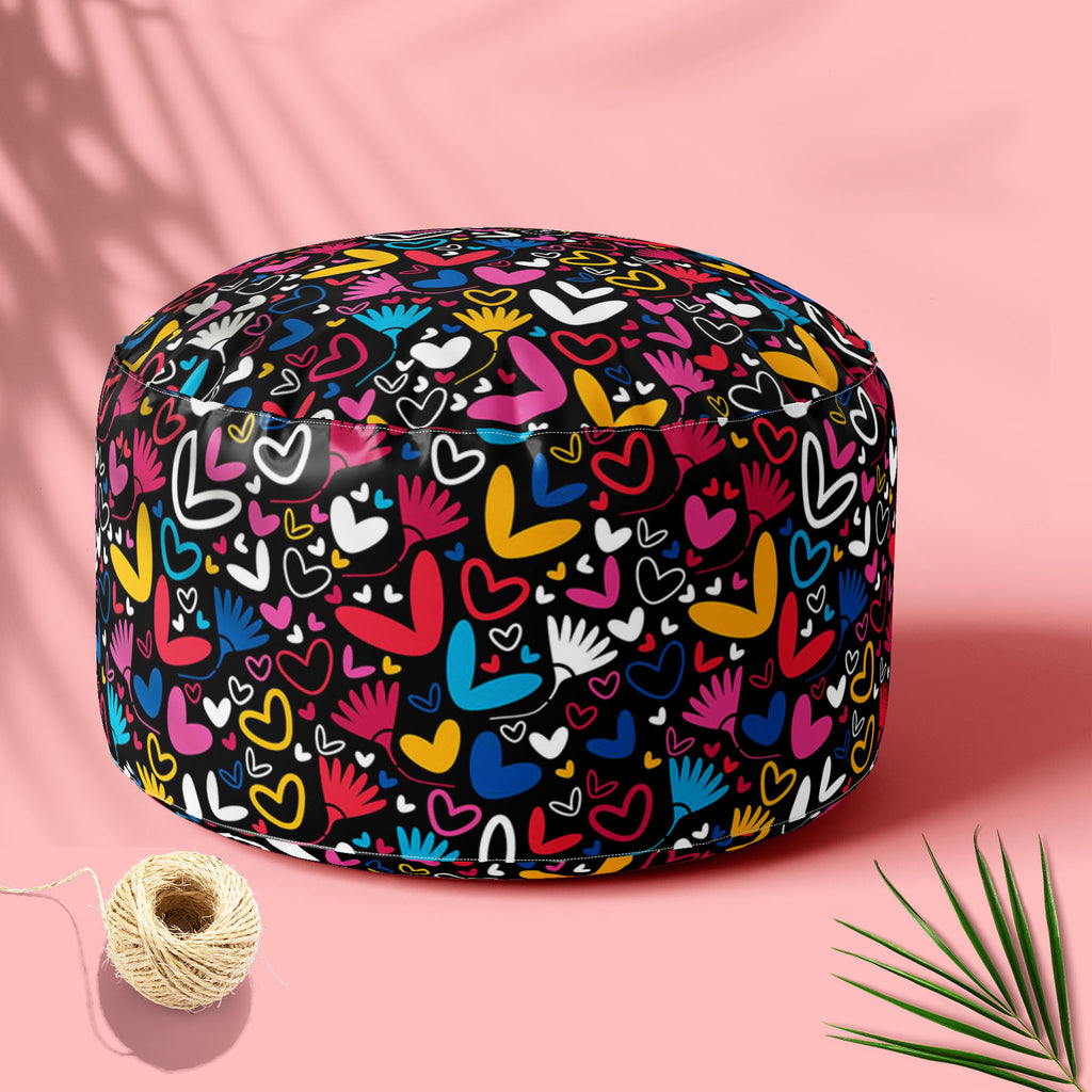 Hearts & Flowers Footstool Footrest Puffy Pouffe Ottoman Bean Bag | Canvas Fabric-Footstools-FST_CB_BN-IC 5007235 IC 5007235, Abstract Expressionism, Abstracts, Art and Paintings, Black and White, Botanical, Decorative, Digital, Digital Art, Drawing, Floral, Flowers, Graphic, Hearts, Holidays, Illustrations, Love, Nature, Paintings, Patterns, Romance, Semi Abstract, Signs, Signs and Symbols, Symbols, White, footstool, footrest, puffy, pouffe, ottoman, bean, bag, canvas, fabric, pattern, abstract, amour, art