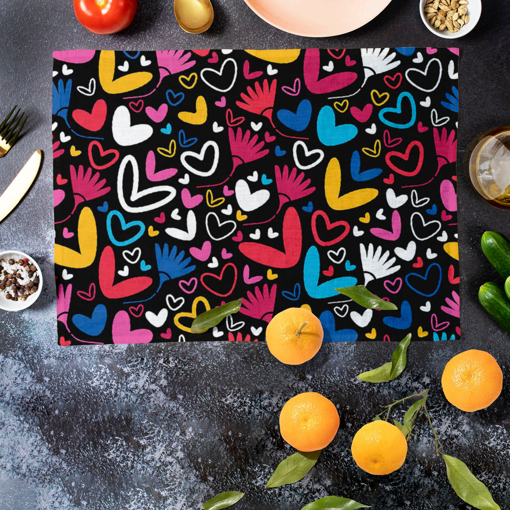 Hearts & Flowers Table Mat Placemat-Table Place Mats Fabric-MAT_TB-IC 5007235 IC 5007235, Abstract Expressionism, Abstracts, Art and Paintings, Black and White, Botanical, Decorative, Digital, Digital Art, Drawing, Floral, Flowers, Graphic, Hearts, Holidays, Illustrations, Love, Nature, Paintings, Patterns, Romance, Semi Abstract, Signs, Signs and Symbols, Symbols, White, table, mat, placemat, pattern, abstract, amour, art, backdrop, background, card, celebration, color, colorful, composition, creative, cut