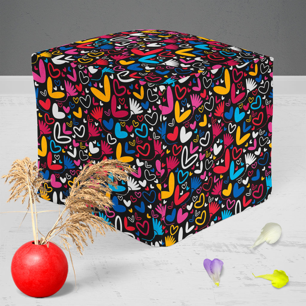 Hearts & Flowers Footstool Footrest Puffy Pouffe Ottoman Bean Bag | Canvas Fabric-Footstools-FST_CB_BN-IC 5007235 IC 5007235, Abstract Expressionism, Abstracts, Art and Paintings, Black and White, Botanical, Decorative, Digital, Digital Art, Drawing, Floral, Flowers, Graphic, Hearts, Holidays, Illustrations, Love, Nature, Paintings, Patterns, Romance, Semi Abstract, Signs, Signs and Symbols, Symbols, White, footstool, footrest, puffy, pouffe, ottoman, bean, bag, canvas, fabric, pattern, abstract, amour, art