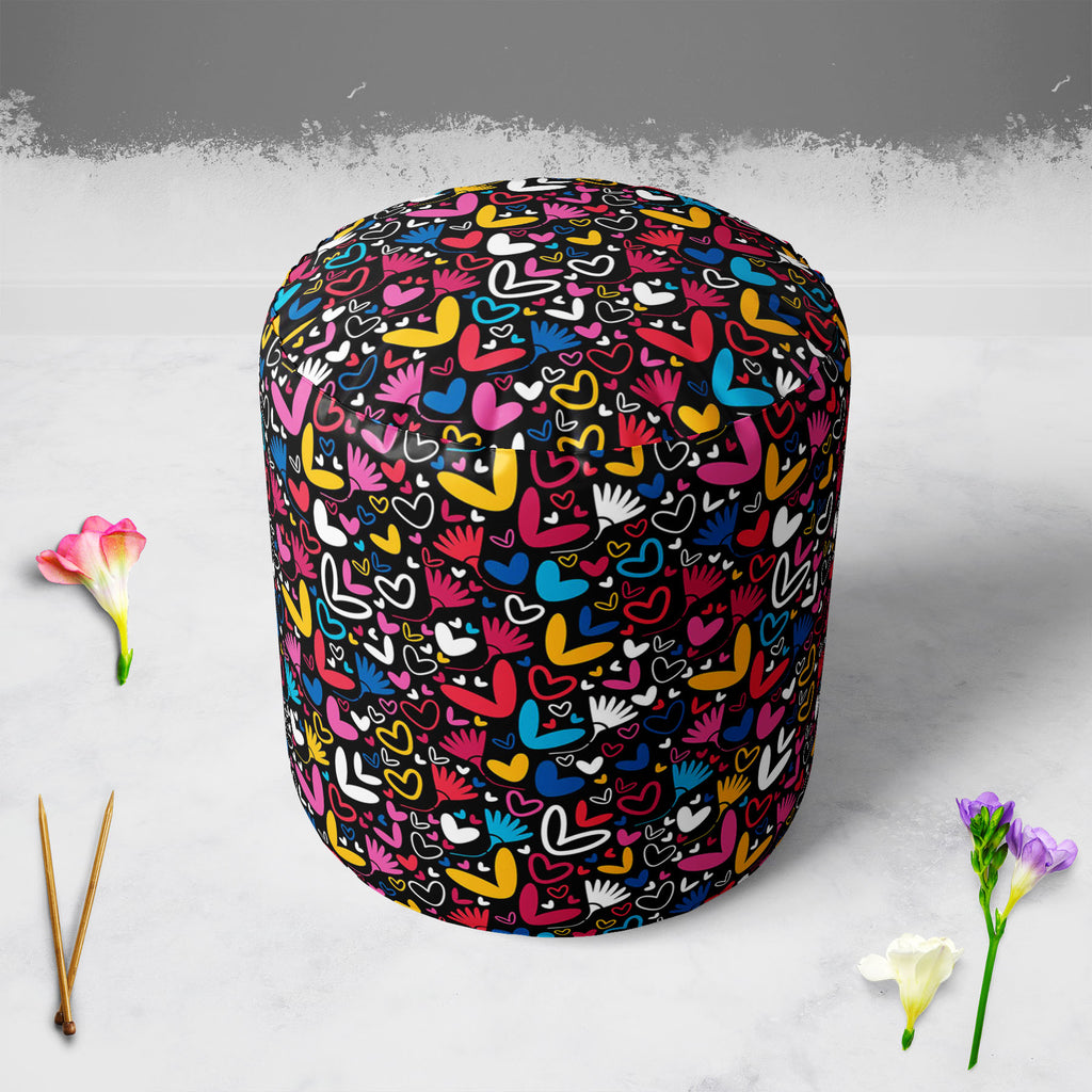 Hearts & Flowers Footstool Footrest Puffy Pouffe Ottoman Bean Bag | Canvas Fabric-Footstools-FST_CB_BN-IC 5007235 IC 5007235, Abstract Expressionism, Abstracts, Art and Paintings, Black and White, Botanical, Decorative, Digital, Digital Art, Drawing, Floral, Flowers, Graphic, Hearts, Holidays, Illustrations, Love, Nature, Paintings, Patterns, Romance, Semi Abstract, Signs, Signs and Symbols, Symbols, White, footstool, footrest, puffy, pouffe, ottoman, bean, bag, canvas, fabric, pattern, abstract, amour, art