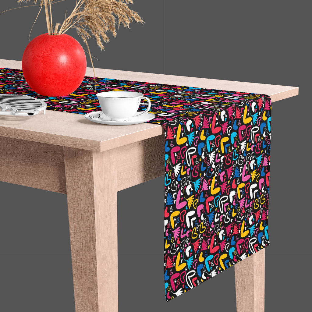 Hearts & Flowers Table Runner-Table Runners-RUN_TB-IC 5007235 IC 5007235, Abstract Expressionism, Abstracts, Art and Paintings, Black and White, Botanical, Decorative, Digital, Digital Art, Drawing, Floral, Flowers, Graphic, Hearts, Holidays, Illustrations, Love, Nature, Paintings, Patterns, Romance, Semi Abstract, Signs, Signs and Symbols, Symbols, White, table, runner, pattern, abstract, amour, art, backdrop, background, card, celebration, color, colorful, composition, creative, cute, day, decor, decorati