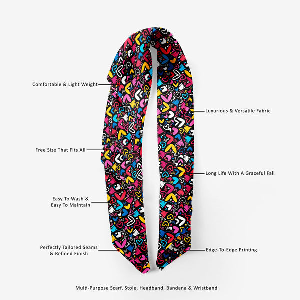 Hearts & Flowers Printed Scarf | Neckwear Balaclava | Girls & Women | Soft Poly Fabric-Scarfs Basic-SCF_FB_BS-IC 5007235 IC 5007235, Abstract Expressionism, Abstracts, Art and Paintings, Black and White, Botanical, Decorative, Digital, Digital Art, Drawing, Floral, Flowers, Graphic, Hearts, Holidays, Illustrations, Love, Nature, Paintings, Patterns, Romance, Semi Abstract, Signs, Signs and Symbols, Symbols, White, printed, scarf, neckwear, balaclava, girls, women, soft, poly, fabric, pattern, abstract, amou