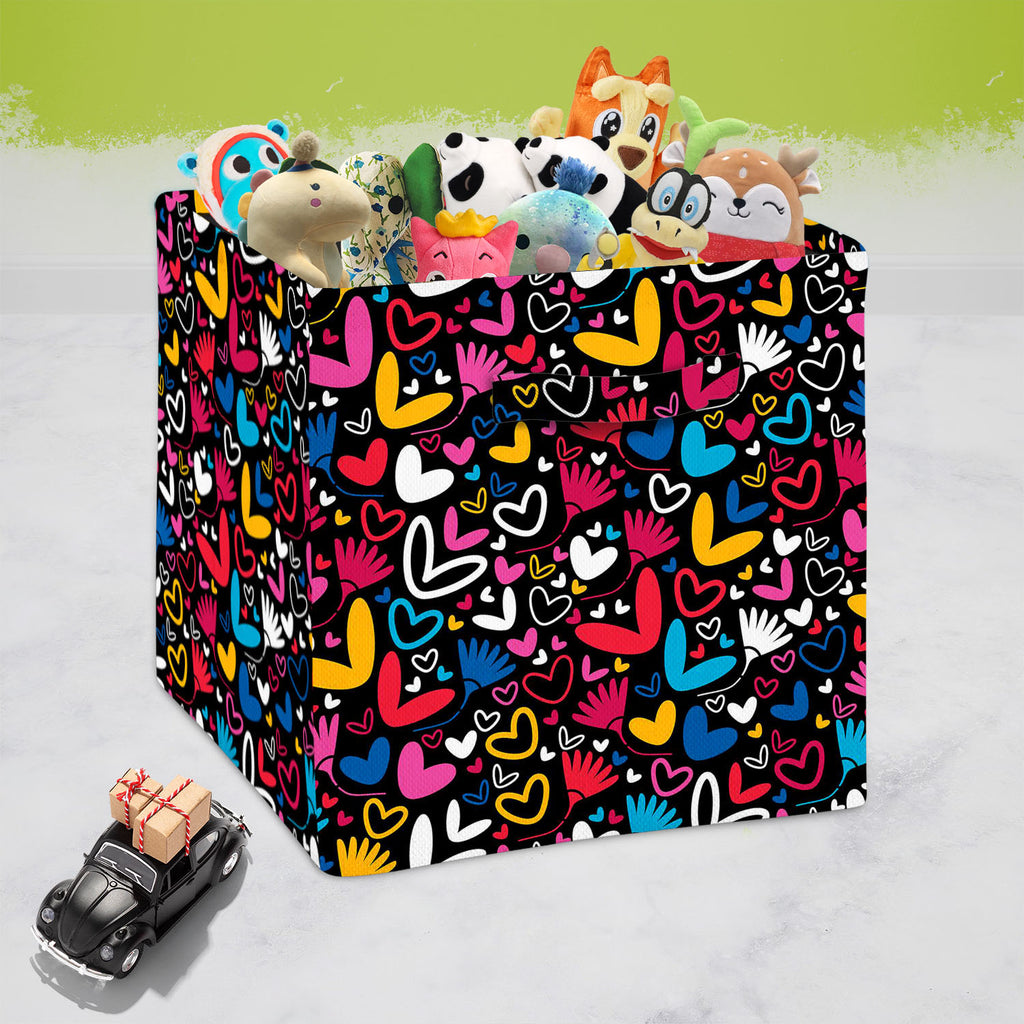 Hearts & Flowers Foldable Open Storage Bin | Organizer Box, Toy Basket, Shelf Box, Laundry Bag | Canvas Fabric-Storage Bins-STR_BI_CB-IC 5007235 IC 5007235, Abstract Expressionism, Abstracts, Art and Paintings, Black and White, Botanical, Decorative, Digital, Digital Art, Drawing, Floral, Flowers, Graphic, Hearts, Holidays, Illustrations, Love, Nature, Paintings, Patterns, Romance, Semi Abstract, Signs, Signs and Symbols, Symbols, White, foldable, open, storage, bin, organizer, box, toy, basket, shelf, laun