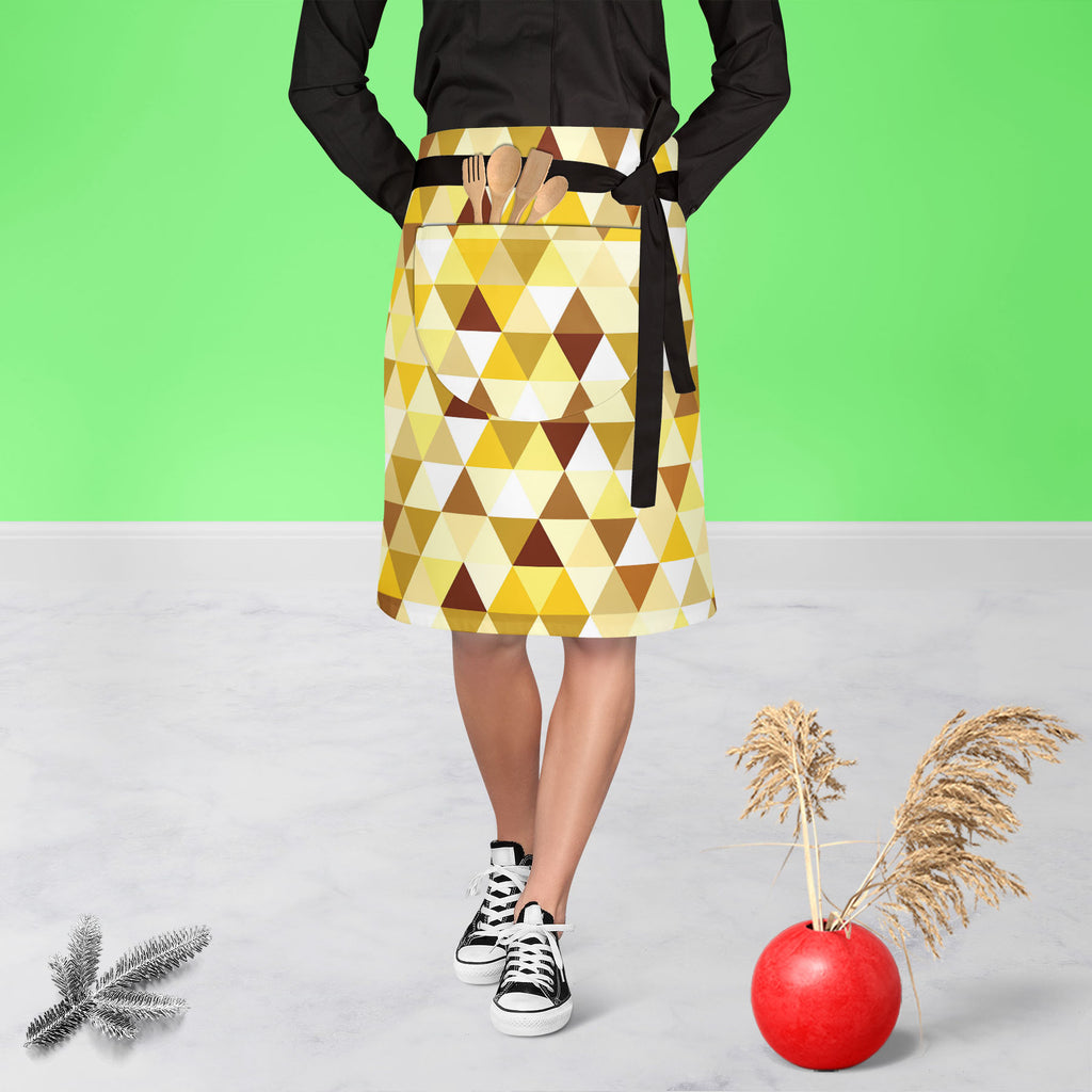 Gold Triangle Apron | Adjustable, Free Size & Waist Tiebacks-Apron Waist to Knee-APR_WS_KN-IC 5007242 IC 5007242, Abstract Expressionism, Abstracts, Art and Paintings, Diamond, Fashion, Geometric, Geometric Abstraction, Illustrations, Modern Art, Patterns, Retro, Semi Abstract, Signs, Signs and Symbols, Symbols, Triangles, gold, triangle, apron, adjustable, free, size, waist, tiebacks, pattern, abstract, art, backdrop, background, beauty, bright, calmness, decor, decoration, design, element, fabric, funky, 