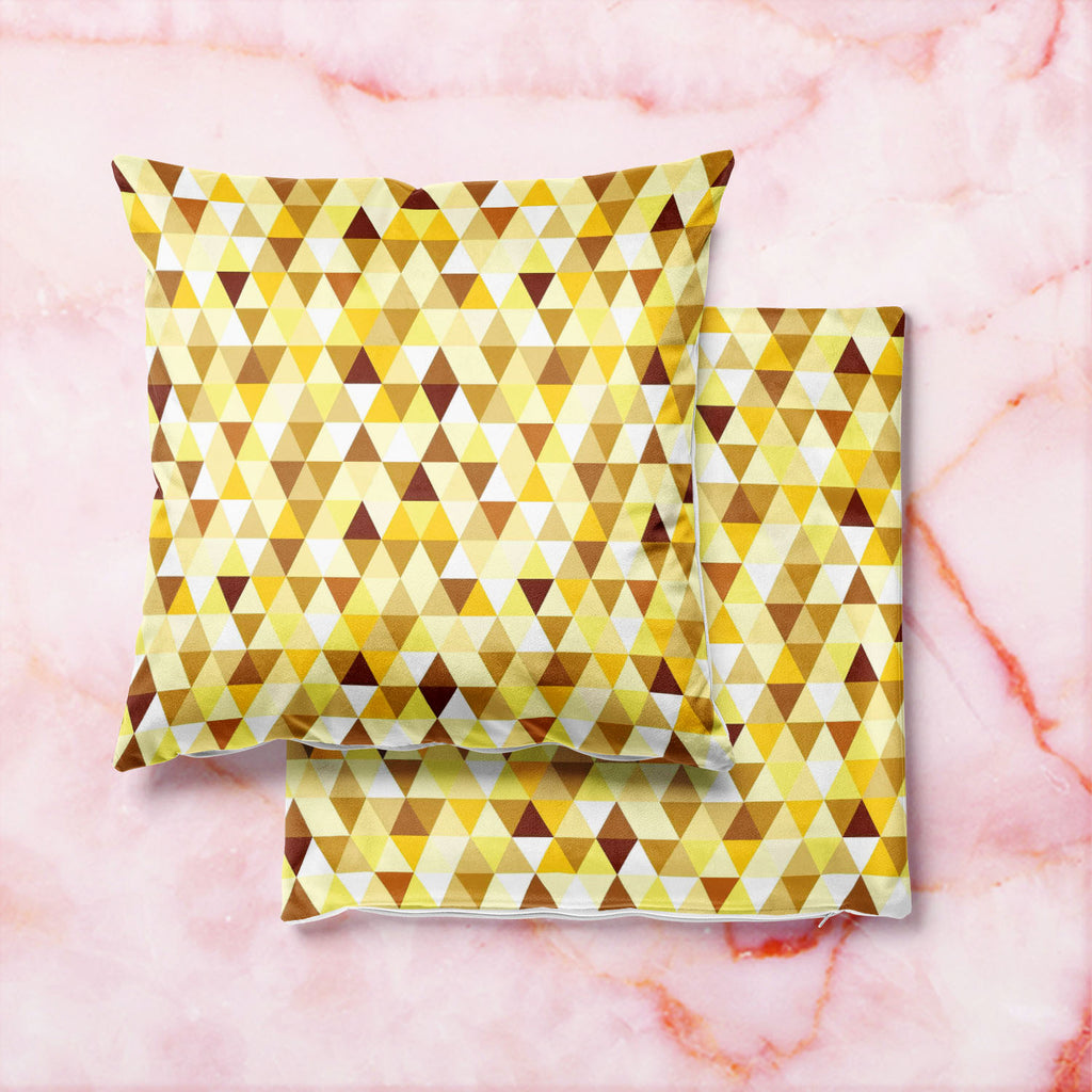 Gold Triangle Cushion Cover Throw Pillow-Cushion Covers-CUS_CV-IC 5007242 IC 5007242, Abstract Expressionism, Abstracts, Art and Paintings, Diamond, Fashion, Geometric, Geometric Abstraction, Illustrations, Modern Art, Patterns, Retro, Semi Abstract, Signs, Signs and Symbols, Symbols, Triangles, gold, triangle, cushion, cover, throw, pillow, pattern, abstract, art, backdrop, background, beauty, bright, calmness, decor, decoration, design, element, fabric, funky, happy, illustration, modern, ornament, ornate
