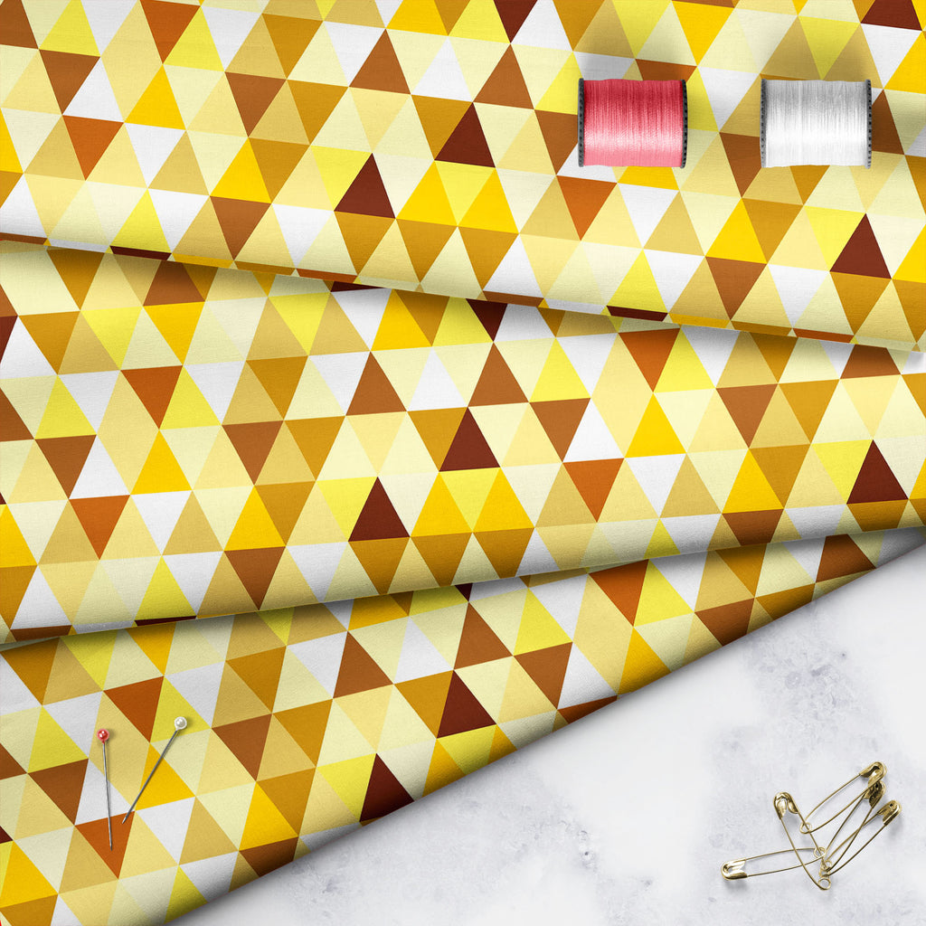 Gold Triangle Sofa Fabric by Metre | Upholstery For Sofa, Curtains & Cushions-Sofa Fabrics-SOF_FB-IC 5007242 IC 5007242, Abstract Expressionism, Abstracts, Art and Paintings, Diamond, Fashion, Geometric, Geometric Abstraction, Illustrations, Modern Art, Patterns, Retro, Semi Abstract, Signs, Signs and Symbols, Symbols, Triangles, gold, triangle, sofa, fabric, by, metre, upholstery, for, curtains, cushions, pattern, abstract, art, backdrop, background, beauty, bright, calmness, decor, decoration, design, ele