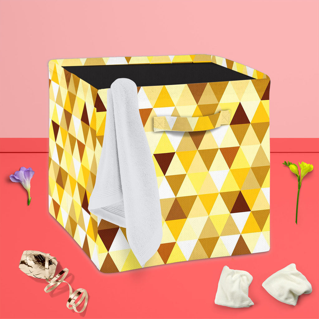 Gold Triangle Foldable Open Storage Bin | Organizer Box, Toy Basket, Shelf Box, Laundry Bag | Canvas Fabric-Storage Bins-STR_BI_CB-IC 5007242 IC 5007242, Abstract Expressionism, Abstracts, Art and Paintings, Diamond, Fashion, Geometric, Geometric Abstraction, Illustrations, Modern Art, Patterns, Retro, Semi Abstract, Signs, Signs and Symbols, Symbols, Triangles, gold, triangle, foldable, open, storage, bin, organizer, box, toy, basket, shelf, laundry, bag, canvas, fabric, pattern, abstract, art, backdrop, b