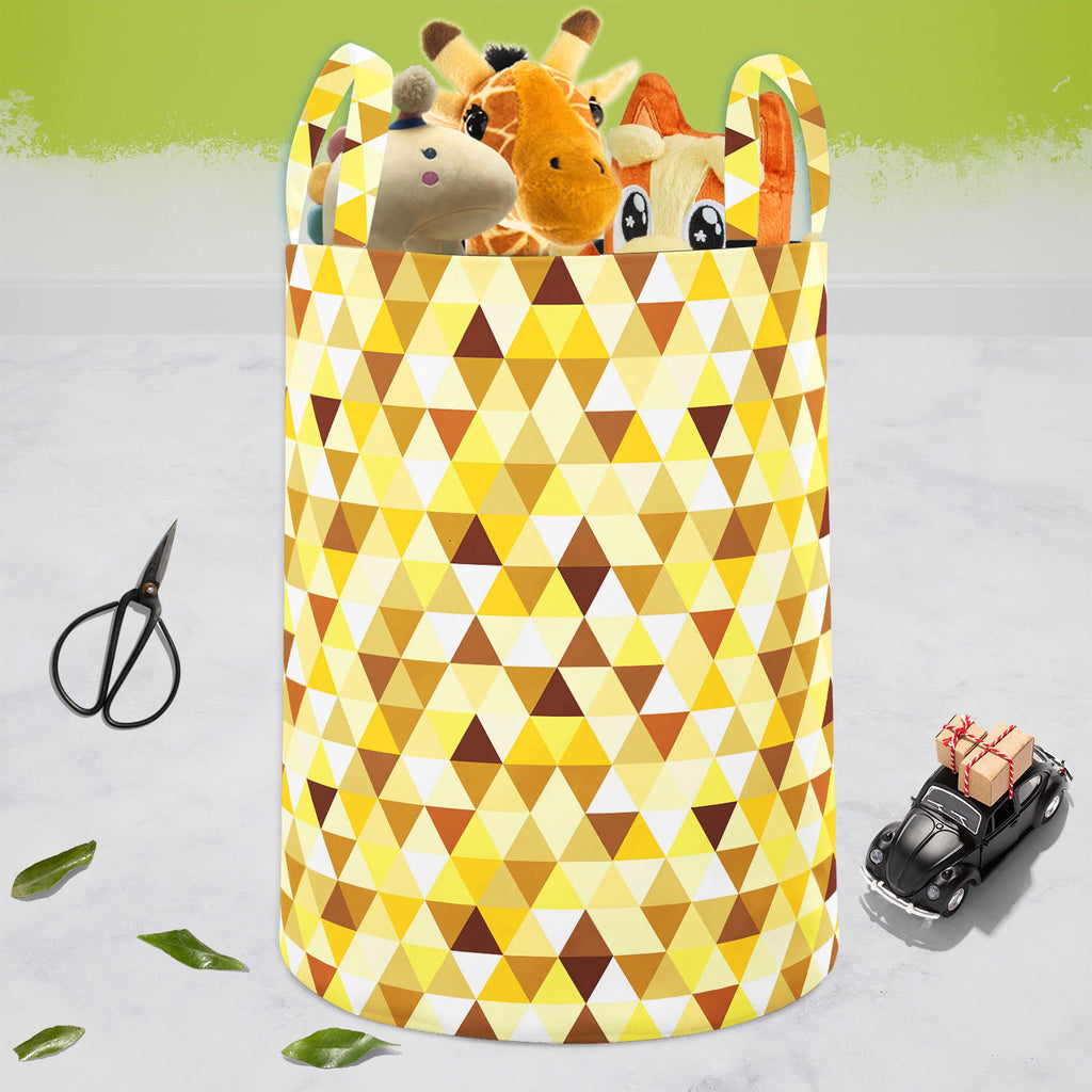 Gold Triangle Foldable Open Storage Bin | Organizer Box, Toy Basket, Shelf Box, Laundry Bag | Canvas Fabric-Storage Bins-STR_BI_CB-IC 5007242 IC 5007242, Abstract Expressionism, Abstracts, Art and Paintings, Diamond, Fashion, Geometric, Geometric Abstraction, Illustrations, Modern Art, Patterns, Retro, Semi Abstract, Signs, Signs and Symbols, Symbols, Triangles, gold, triangle, foldable, open, storage, bin, organizer, box, toy, basket, shelf, laundry, bag, canvas, fabric, pattern, abstract, art, backdrop, b
