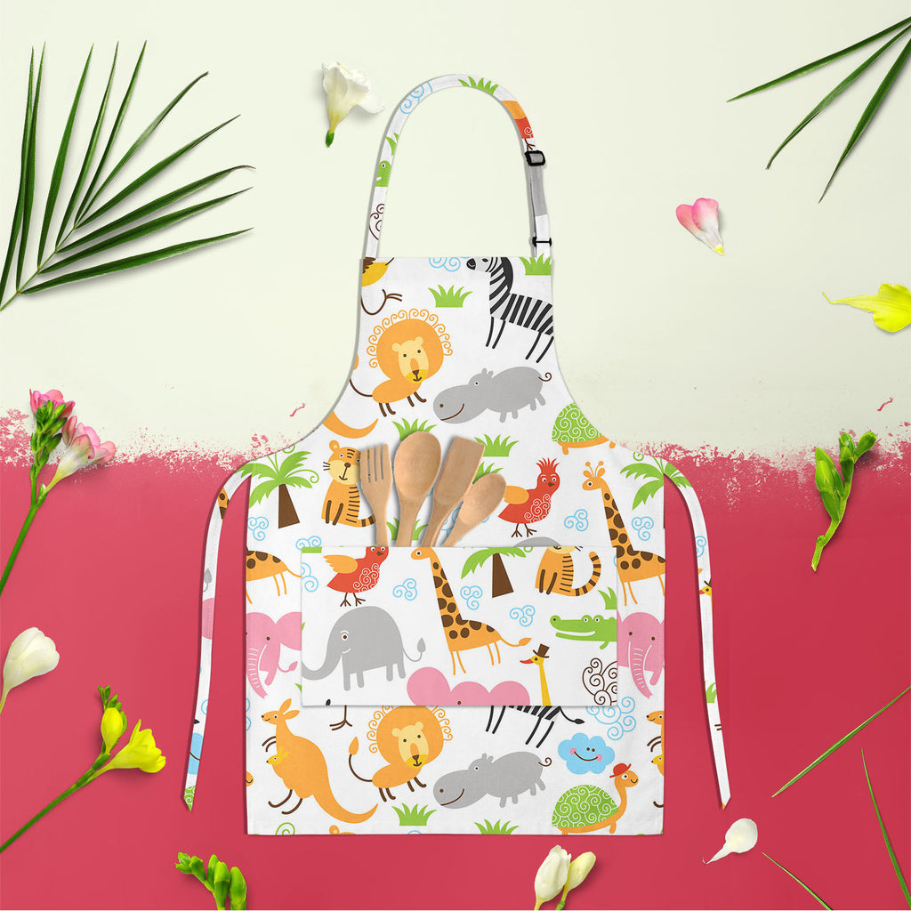 Cute Animals Apron | Adjustable, Free Size & Waist Tiebacks-Aprons Neck to Knee-APR_NK_KN-IC 5007255 IC 5007255, African, Animals, Animated Cartoons, Baby, Birds, Black and White, Caricature, Cartoons, Children, Comedy, Comics, Drawing, Humor, Humour, Illustrations, Kids, Patterns, Signs, Signs and Symbols, Tropical, White, cute, apron, adjustable, free, size, waist, tiebacks, cartoon, zoo, animal, bonito, funny, zebra, africa, australia, background, bird, character, child, childhood, collection, colors, co
