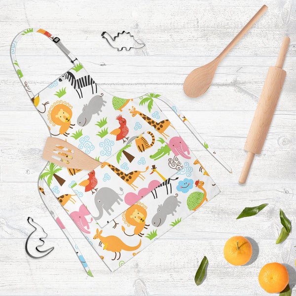 Cute Animals Apron | Adjustable, Free Size & Waist Tiebacks-Aprons Neck to Knee-APR_NK_KN-IC 5007255 IC 5007255, African, Animals, Animated Cartoons, Baby, Birds, Black and White, Caricature, Cartoons, Children, Comedy, Comics, Drawing, Humor, Humour, Illustrations, Kids, Patterns, Signs, Signs and Symbols, Tropical, White, cute, full-length, neck, to, knee, apron, poly-cotton, fabric, adjustable, buckle, waist, tiebacks, cartoon, zoo, animal, bonito, funny, zebra, africa, australia, background, bird, chara