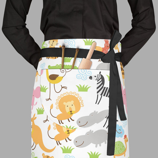 Cute Animals Apron | Adjustable, Free Size & Waist Tiebacks-Aprons Waist to Feet-APR_WS_FT-IC 5007255 IC 5007255, African, Animals, Animated Cartoons, Baby, Birds, Black and White, Caricature, Cartoons, Children, Comedy, Comics, Drawing, Humor, Humour, Illustrations, Kids, Patterns, Signs, Signs and Symbols, Tropical, White, cute, full-length, waist, to, feet, apron, poly-cotton, fabric, adjustable, tiebacks, cartoon, zoo, animal, bonito, funny, zebra, africa, australia, background, bird, character, child, 
