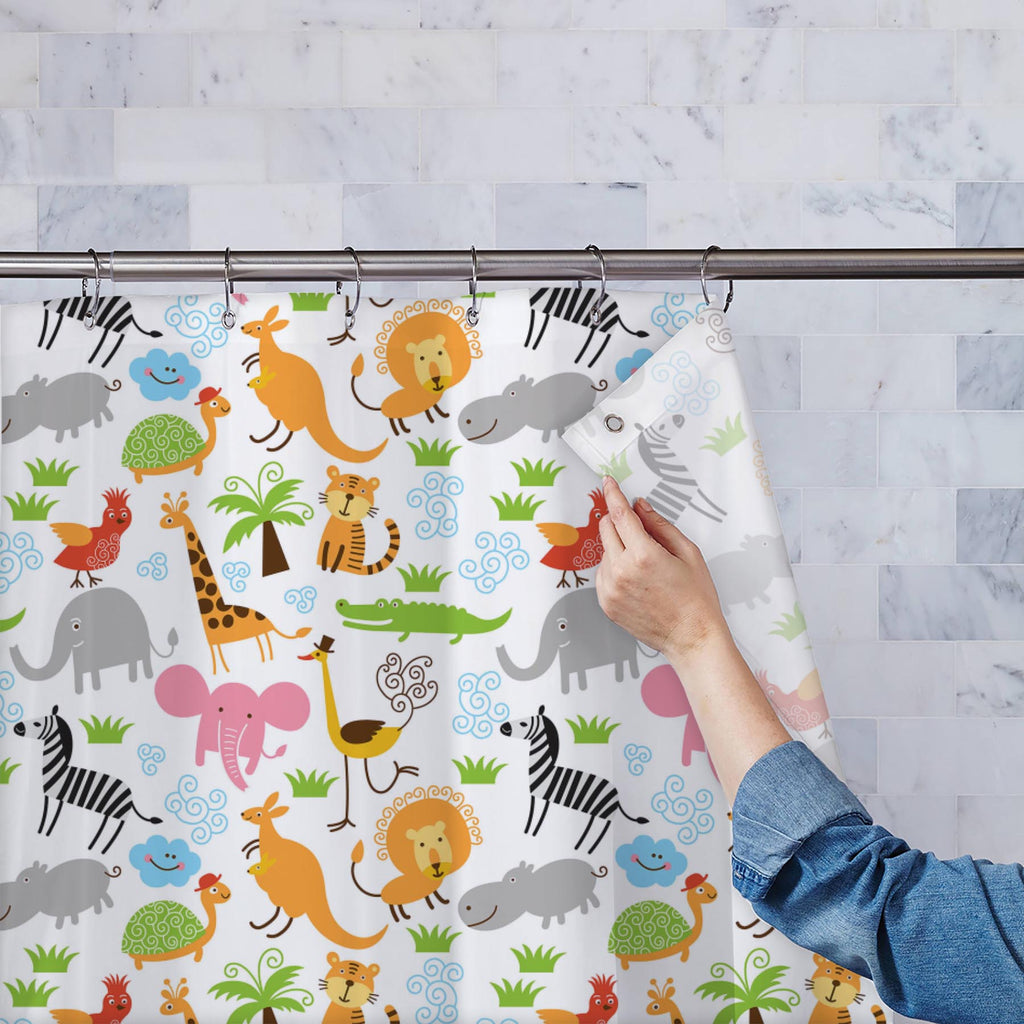 Cute Animals Washable Waterproof Shower Curtain-Shower Curtains-CUR_SH-IC 5007255 IC 5007255, African, Animals, Animated Cartoons, Baby, Birds, Black and White, Caricature, Cartoons, Children, Comedy, Comics, Drawing, Humor, Humour, Illustrations, Kids, Patterns, Signs, Signs and Symbols, Tropical, White, cute, washable, waterproof, shower, curtain, cartoon, zoo, animal, bonito, funny, zebra, africa, australia, background, bird, character, child, childhood, collection, colors, comic, crocodile, design, drol