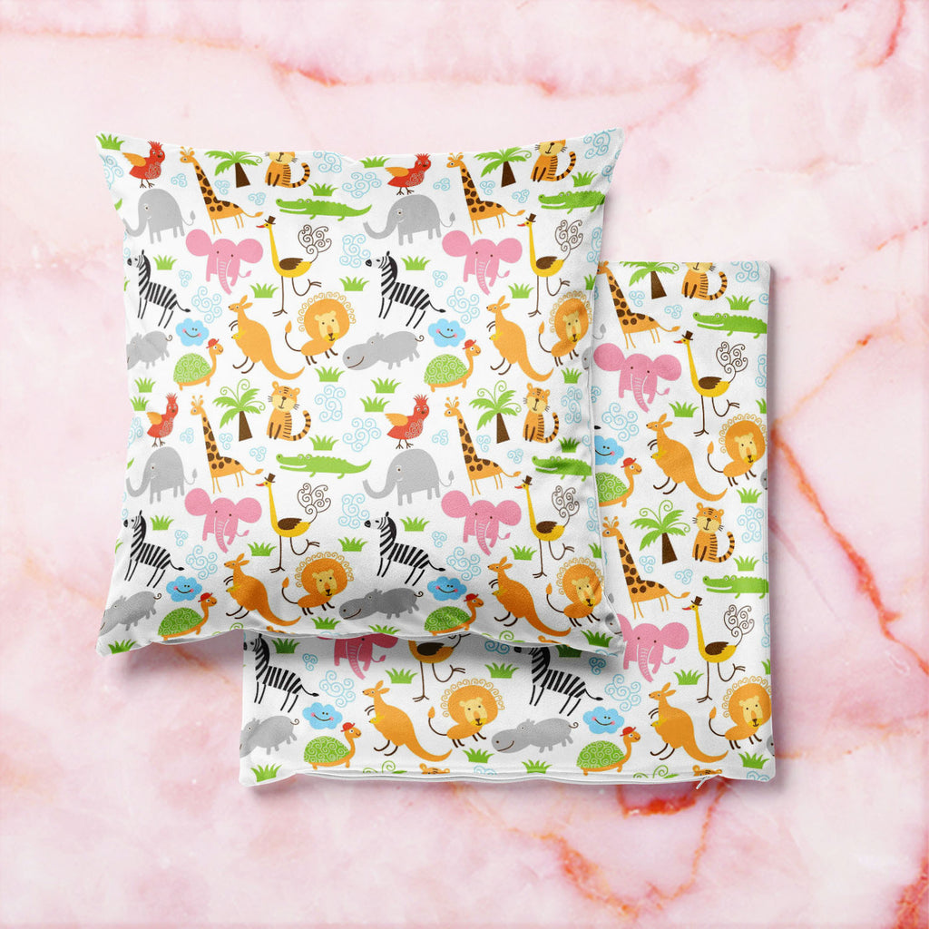 Cute Animals Cushion Cover Throw Pillow-Cushion Covers-CUS_CV-IC 5007255 IC 5007255, African, Animals, Animated Cartoons, Baby, Birds, Black and White, Caricature, Cartoons, Children, Comedy, Comics, Drawing, Humor, Humour, Illustrations, Kids, Patterns, Signs, Signs and Symbols, Tropical, White, cute, cushion, cover, throw, pillow, cartoon, zoo, animal, bonito, funny, zebra, africa, australia, background, bird, character, child, childhood, collection, colors, comic, crocodile, design, droll, elephant, fabr