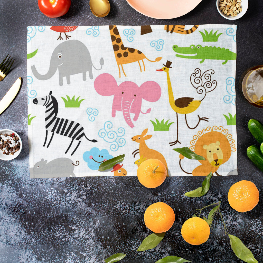Cute Animals Table Mat Placemat-Table Place Mats Fabric-MAT_TB-IC 5007255 IC 5007255, African, Animals, Animated Cartoons, Baby, Birds, Black and White, Caricature, Cartoons, Children, Comedy, Comics, Drawing, Humor, Humour, Illustrations, Kids, Patterns, Signs, Signs and Symbols, Tropical, White, cute, table, mat, placemat, cartoon, zoo, animal, bonito, funny, zebra, africa, australia, background, bird, character, child, childhood, collection, colors, comic, crocodile, design, droll, elephant, fabric, gira