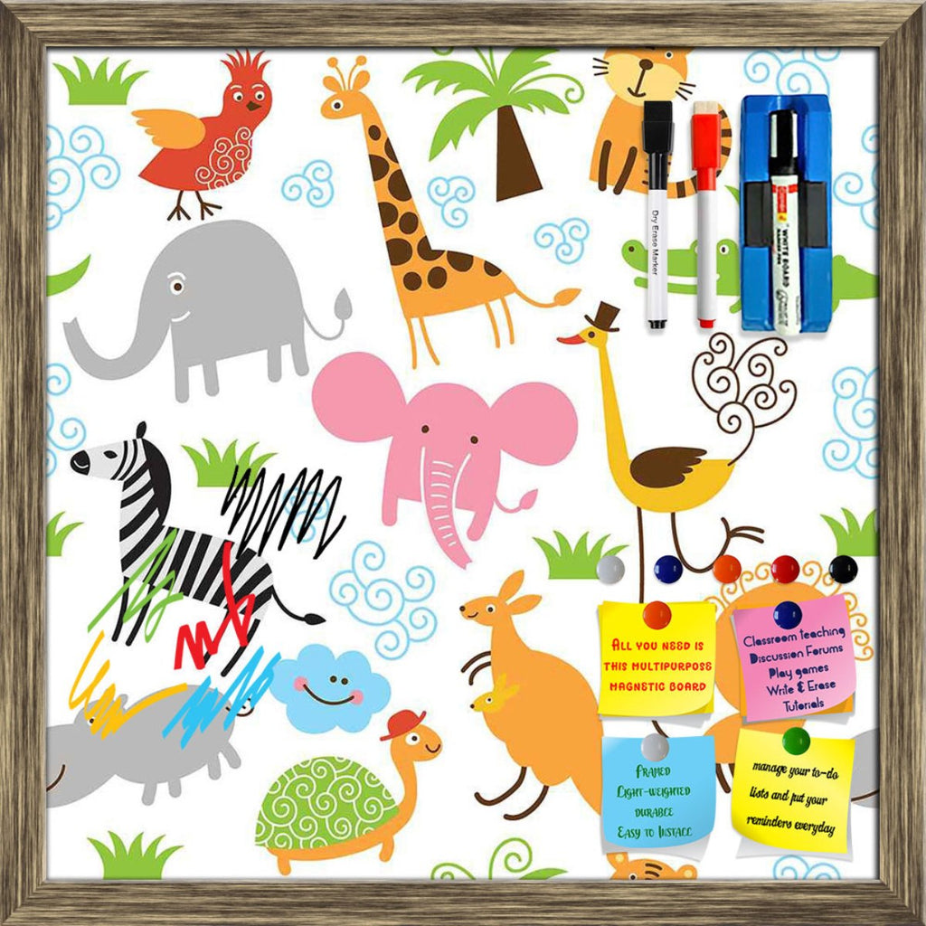Cute Animals Framed Magnetic Dry Erase Board | Combo with Magnet Buttons & Markers-Magnetic Boards Framed-MGB_FR-IC 5007255 IC 5007255, African, Animals, Animated Cartoons, Baby, Birds, Black and White, Caricature, Cartoons, Children, Comedy, Comics, Drawing, Humor, Humour, Illustrations, Kids, Patterns, Signs, Signs and Symbols, Tropical, White, cute, framed, magnetic, dry, erase, board, printed, whiteboard, with, 4, magnets, 2, markers, 1, duster, cartoon, zoo, animal, bonito, funny, zebra, africa, austra