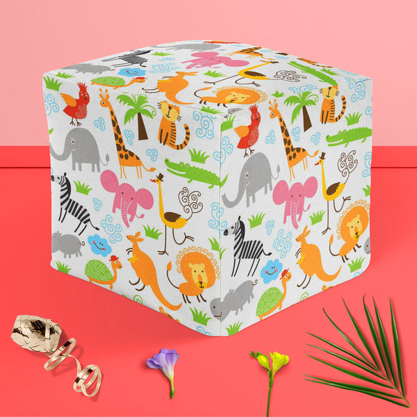 Cute Animals Footstool Footrest Puffy Pouffe Ottoman Bean Bag | Canvas Fabric-Footstools-FST_CB_BN-IC 5007255 IC 5007255, African, Animals, Animated Cartoons, Baby, Birds, Black and White, Caricature, Cartoons, Children, Comedy, Comics, Drawing, Humor, Humour, Illustrations, Kids, Patterns, Signs, Signs and Symbols, Tropical, White, cute, puffy, pouffe, ottoman, footstool, footrest, bean, bag, canvas, fabric, cartoon, zoo, animal, bonito, funny, zebra, africa, australia, background, bird, character, child, 