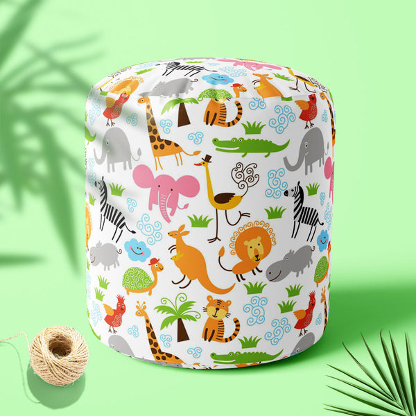 Cute Animals Footstool Footrest Puffy Pouffe Ottoman Bean Bag | Canvas Fabric-Footstools-FST_CB_BN-IC 5007255 IC 5007255, African, Animals, Animated Cartoons, Baby, Birds, Black and White, Caricature, Cartoons, Children, Comedy, Comics, Drawing, Humor, Humour, Illustrations, Kids, Patterns, Signs, Signs and Symbols, Tropical, White, cute, puffy, pouffe, ottoman, footstool, footrest, bean, bag, canvas, fabric, cartoon, zoo, animal, bonito, funny, zebra, africa, australia, background, bird, character, child, 