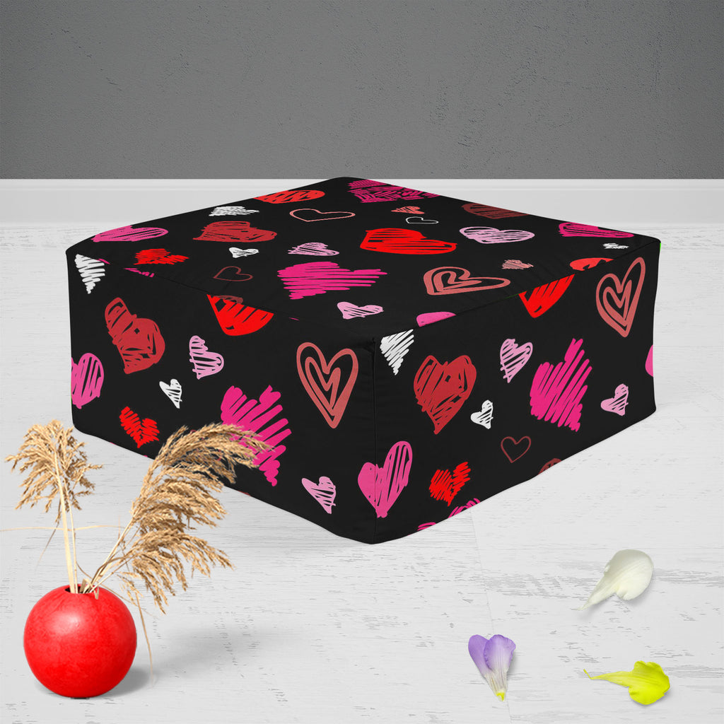 Love Heart Footstool Footrest Puffy Pouffe Ottoman Bean Bag | Canvas Fabric-Footstools-FST_CB_BN-IC 5007262 IC 5007262, Abstract Expressionism, Abstracts, Ancient, Art and Paintings, Black, Black and White, Culture, Ethnic, Hand Drawn, Hearts, Historical, Holidays, Icons, Illustrations, Love, Medieval, Modern Art, Patterns, Retro, Romance, Semi Abstract, Signs, Signs and Symbols, Sketches, Symbols, Traditional, Tribal, Vintage, Wedding, World Culture, heart, footstool, footrest, puffy, pouffe, ottoman, bean