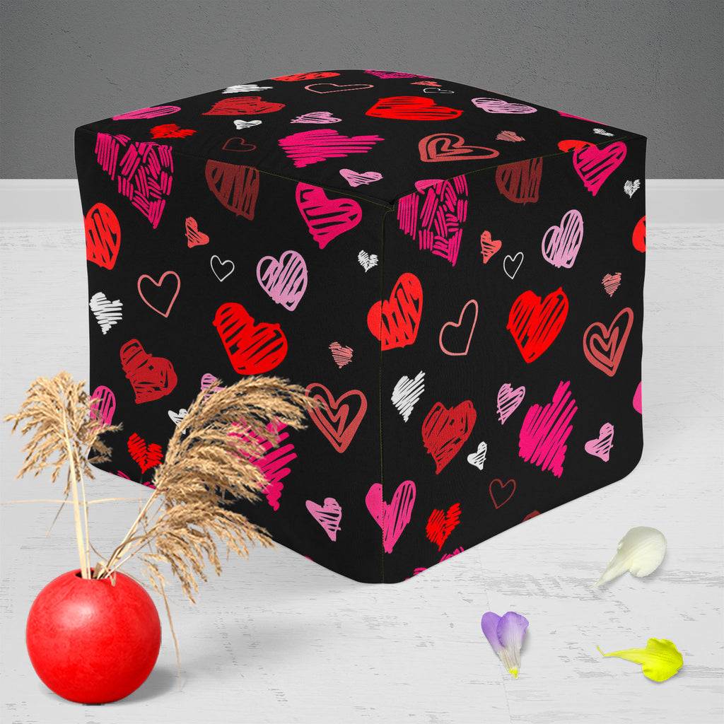 Love Heart Footstool Footrest Puffy Pouffe Ottoman Bean Bag | Canvas Fabric-Footstools-FST_CB_BN-IC 5007262 IC 5007262, Abstract Expressionism, Abstracts, Ancient, Art and Paintings, Black, Black and White, Culture, Ethnic, Hand Drawn, Hearts, Historical, Holidays, Icons, Illustrations, Love, Medieval, Modern Art, Patterns, Retro, Romance, Semi Abstract, Signs, Signs and Symbols, Sketches, Symbols, Traditional, Tribal, Vintage, Wedding, World Culture, heart, footstool, footrest, puffy, pouffe, ottoman, bean