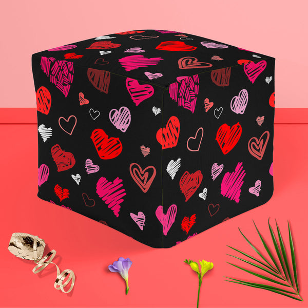 Love Heart Footstool Footrest Puffy Pouffe Ottoman Bean Bag | Canvas Fabric-Footstools-FST_CB_BN-IC 5007262 IC 5007262, Abstract Expressionism, Abstracts, Ancient, Art and Paintings, Black, Black and White, Culture, Ethnic, Hand Drawn, Hearts, Historical, Holidays, Icons, Illustrations, Love, Medieval, Modern Art, Patterns, Retro, Romance, Semi Abstract, Signs, Signs and Symbols, Sketches, Symbols, Traditional, Tribal, Vintage, Wedding, World Culture, heart, puffy, pouffe, ottoman, footstool, footrest, bean