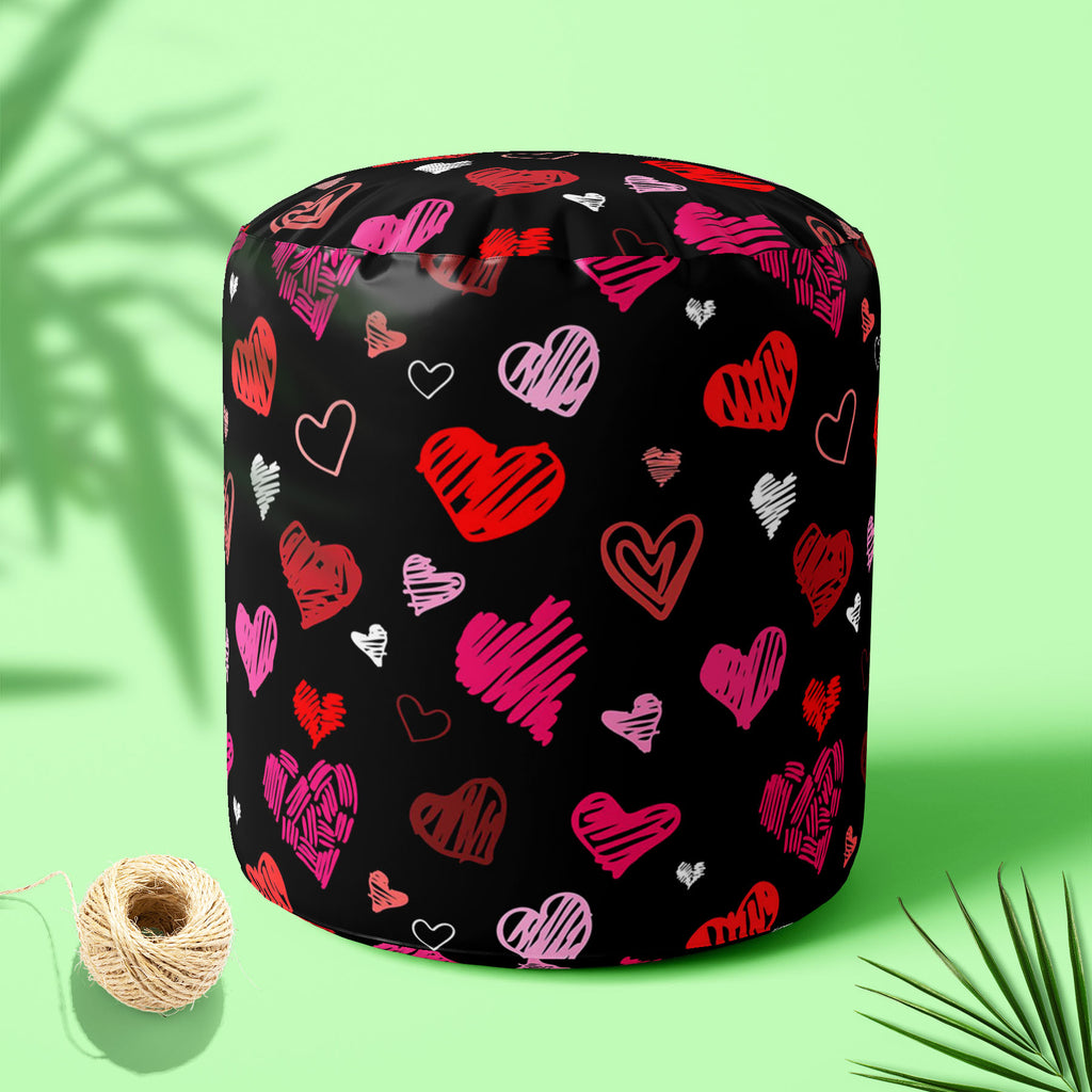 Love Heart Footstool Footrest Puffy Pouffe Ottoman Bean Bag | Canvas Fabric-Footstools-FST_CB_BN-IC 5007262 IC 5007262, Abstract Expressionism, Abstracts, Ancient, Art and Paintings, Black, Black and White, Culture, Ethnic, Hand Drawn, Hearts, Historical, Holidays, Icons, Illustrations, Love, Medieval, Modern Art, Patterns, Retro, Romance, Semi Abstract, Signs, Signs and Symbols, Sketches, Symbols, Traditional, Tribal, Vintage, Wedding, World Culture, heart, footstool, footrest, puffy, pouffe, ottoman, bean
