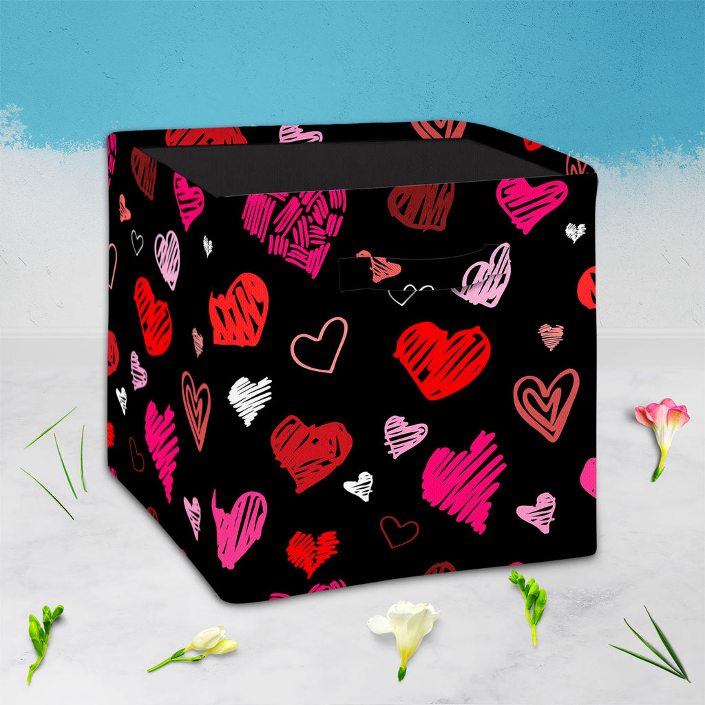 Love Heart Foldable Open Storage Bin | Organizer Box, Toy Basket, Shelf Box, Laundry Bag | Canvas Fabric-Storage Bins-STR_BI_CB-IC 5007262 IC 5007262, Abstract Expressionism, Abstracts, Ancient, Art and Paintings, Black, Black and White, Culture, Ethnic, Hand Drawn, Hearts, Historical, Holidays, Icons, Illustrations, Love, Medieval, Modern Art, Patterns, Retro, Romance, Semi Abstract, Signs, Signs and Symbols, Sketches, Symbols, Traditional, Tribal, Vintage, Wedding, World Culture, heart, foldable, open, st