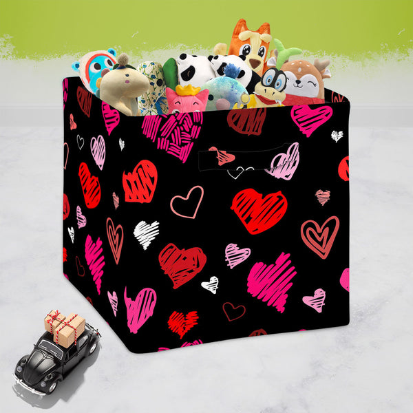 Love Heart Foldable Open Storage Bin | Organizer Box, Toy Basket, Shelf Box, Laundry Bag | Canvas Fabric-Storage Bins-STR_BI_CB-IC 5007262 IC 5007262, Abstract Expressionism, Abstracts, Ancient, Art and Paintings, Black, Black and White, Culture, Ethnic, Hand Drawn, Hearts, Historical, Holidays, Icons, Illustrations, Love, Medieval, Modern Art, Patterns, Retro, Romance, Semi Abstract, Signs, Signs and Symbols, Sketches, Symbols, Traditional, Tribal, Vintage, Wedding, World Culture, heart, foldable, open, st