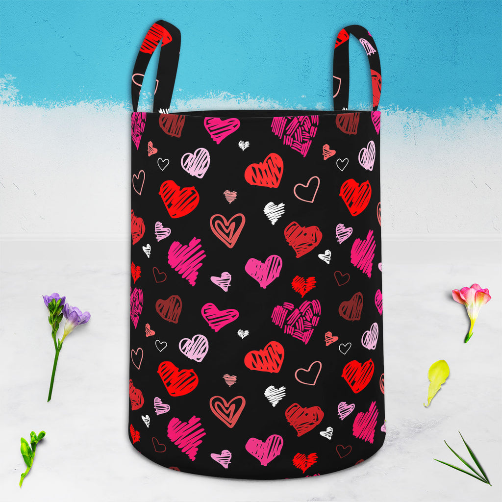 Love Heart Foldable Open Storage Bin | Organizer Box, Toy Basket, Shelf Box, Laundry Bag | Canvas Fabric-Storage Bins-STR_BI_CB-IC 5007262 IC 5007262, Abstract Expressionism, Abstracts, Ancient, Art and Paintings, Black, Black and White, Culture, Ethnic, Hand Drawn, Hearts, Historical, Holidays, Icons, Illustrations, Love, Medieval, Modern Art, Patterns, Retro, Romance, Semi Abstract, Signs, Signs and Symbols, Sketches, Symbols, Traditional, Tribal, Vintage, Wedding, World Culture, heart, foldable, open, st